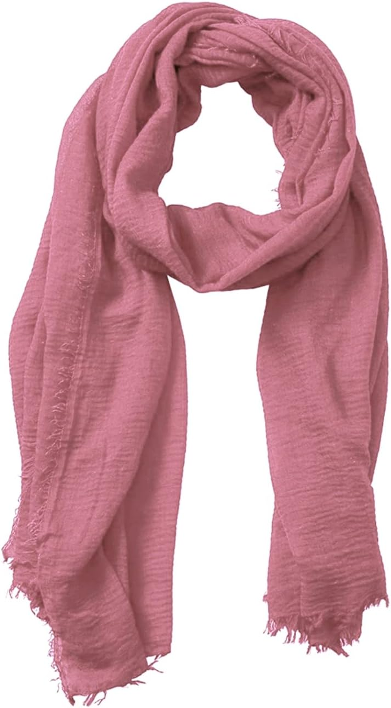 XRDSS Summer Cotton Blend Crinkle Vintage Soft Scarf with Fringed Edges 35" &times; 70" - Black/Gray/Brown image number 6