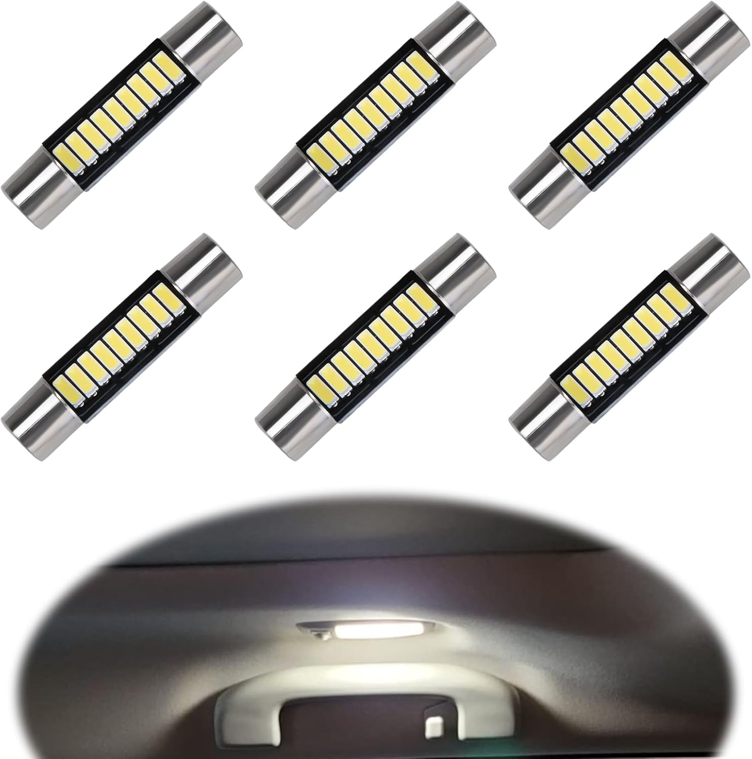 Ecocstm 6 PCS 29.5Mm LED Car Bulb, Extremely Bright 9-SMD 4014 Chips, Xenon Festoon Light Bulb 6614F 6641 6612F, Automotive Light Bulbs 12V for Vanity Mirror, Sun Visor, and Dome Light