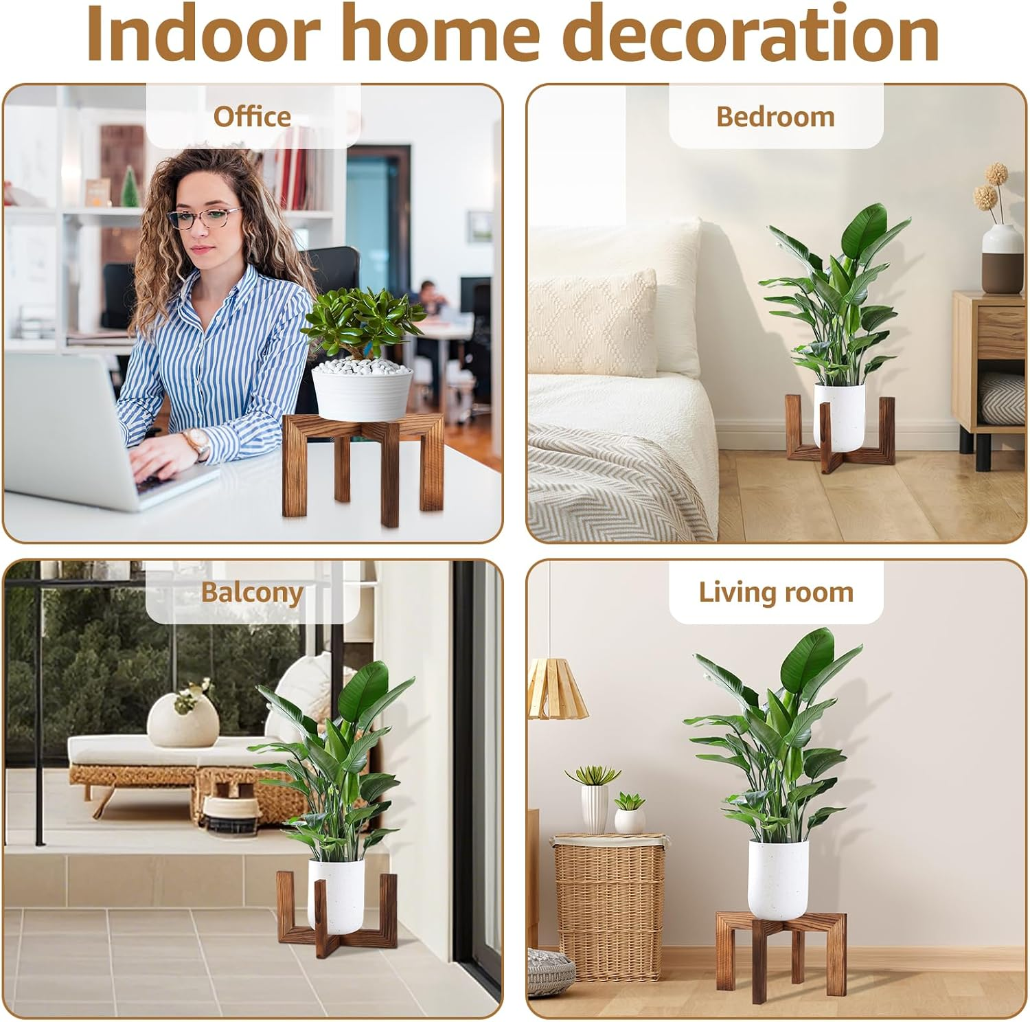 Awobepl Plant Stand Indoor Wood Plant Holder Minimalist Wood Flower Pot Stand Rustic Planter Stand Sturdy Wood Plant Holder for Indoor Home Office Plant image number 2