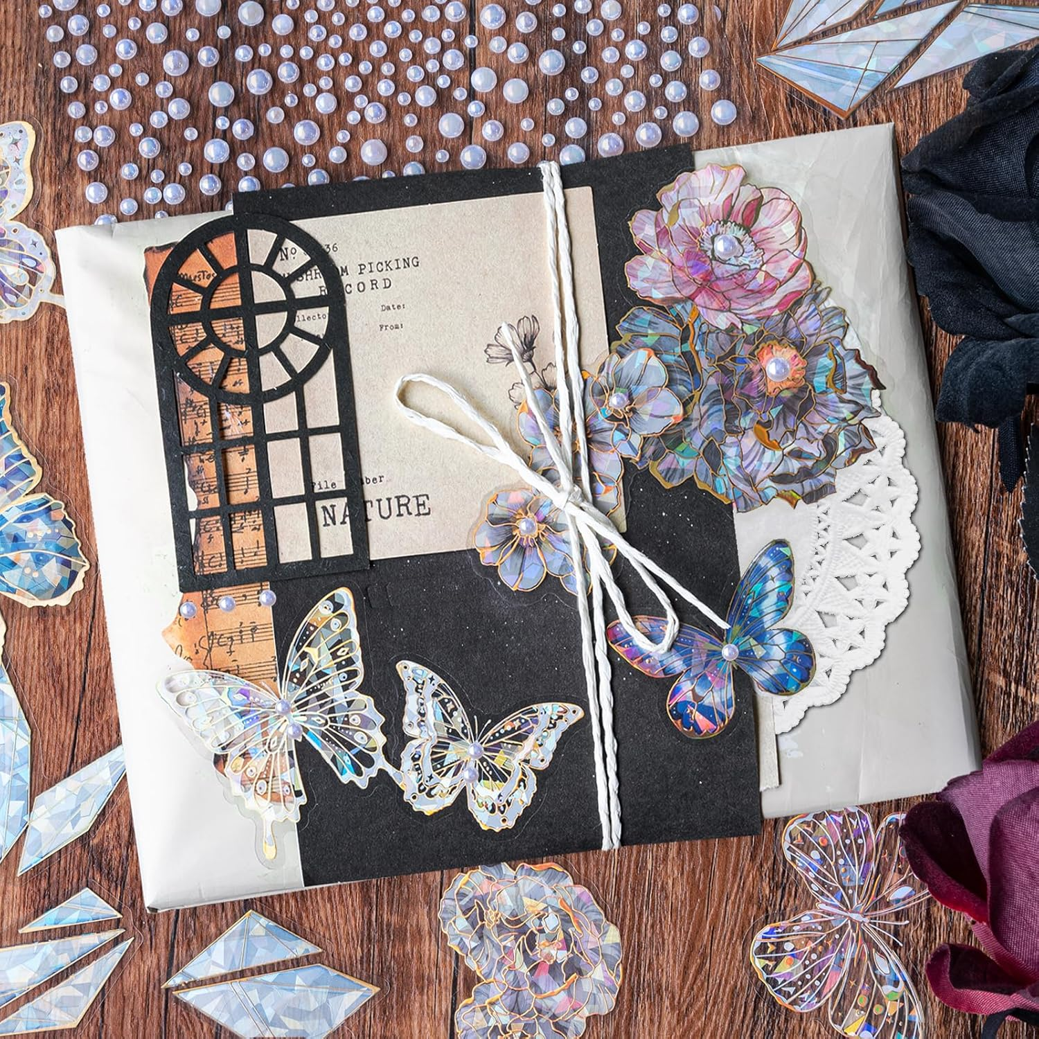 3 Packs Scrapbook Laser Butterfly Sticker Golden Holographic Stickers Shiny Dazzling Floral Decal for Card Making Daily Planner Journals Arts and Crafts (Fantasy) image number 2