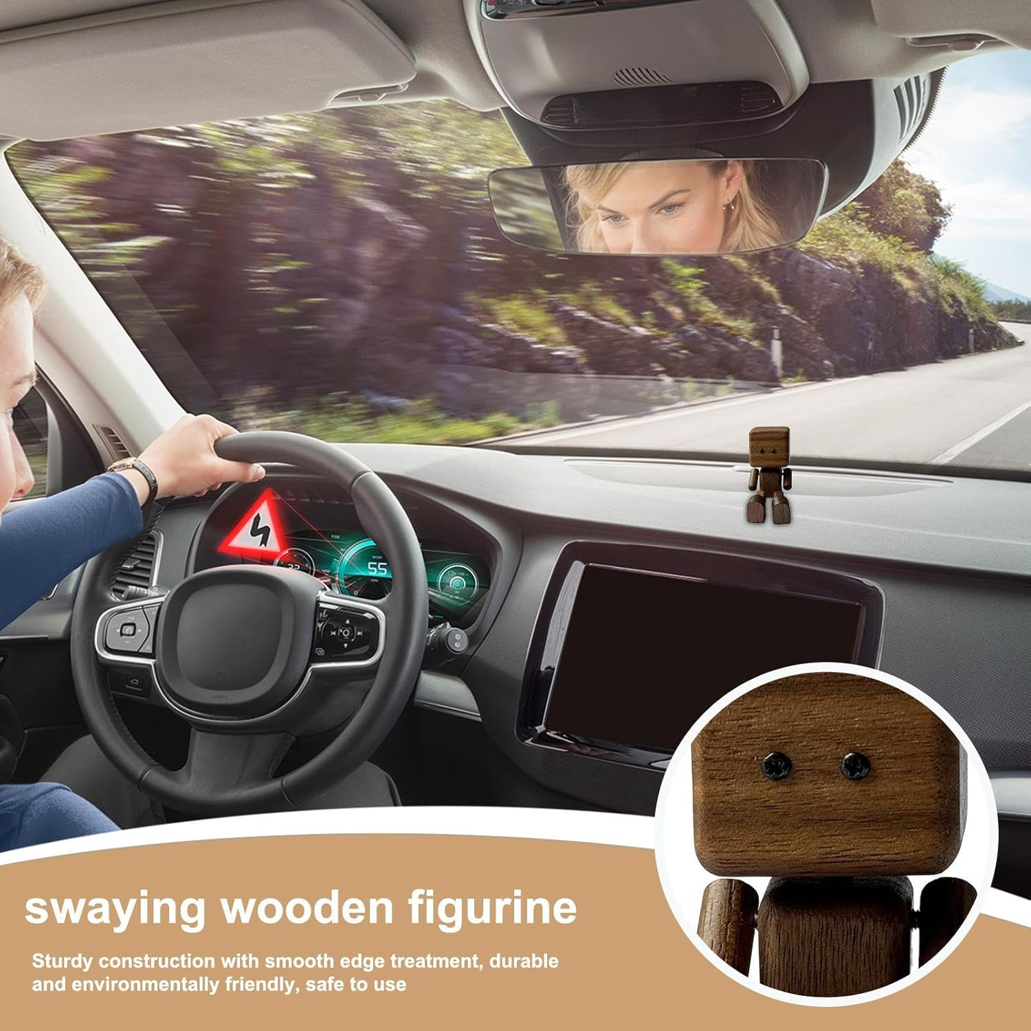 Wooden Shaking Man Figurine Car Ornament,Shaking Leg Car Decor,Wood Man Dashboard Bobble Figure,Handmade Magnetic Shake Feet Doll for Women Men Dad Father Husband Mother Friend - Covered Beech image number 2