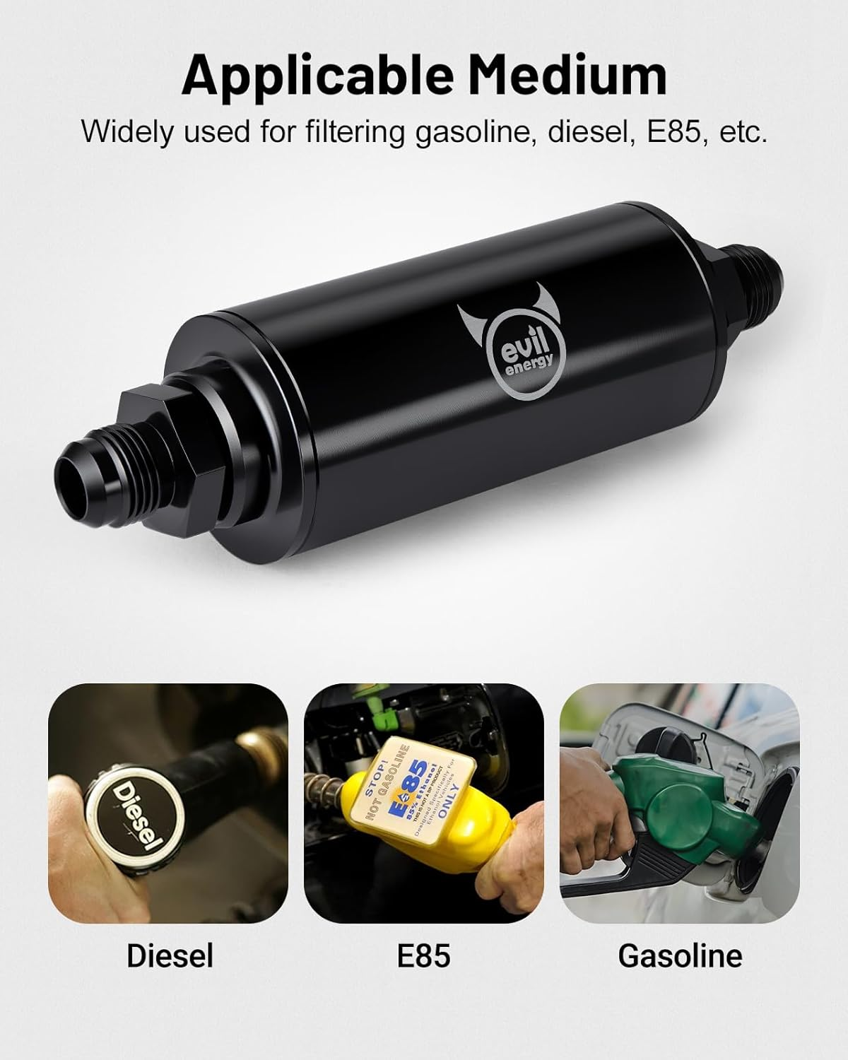 EVIL ENERGY Inline Fuel Filter 10 Micron with 6AN 8AN 10AN Adapter&Bracket Clamp 50MM Universal image number 6