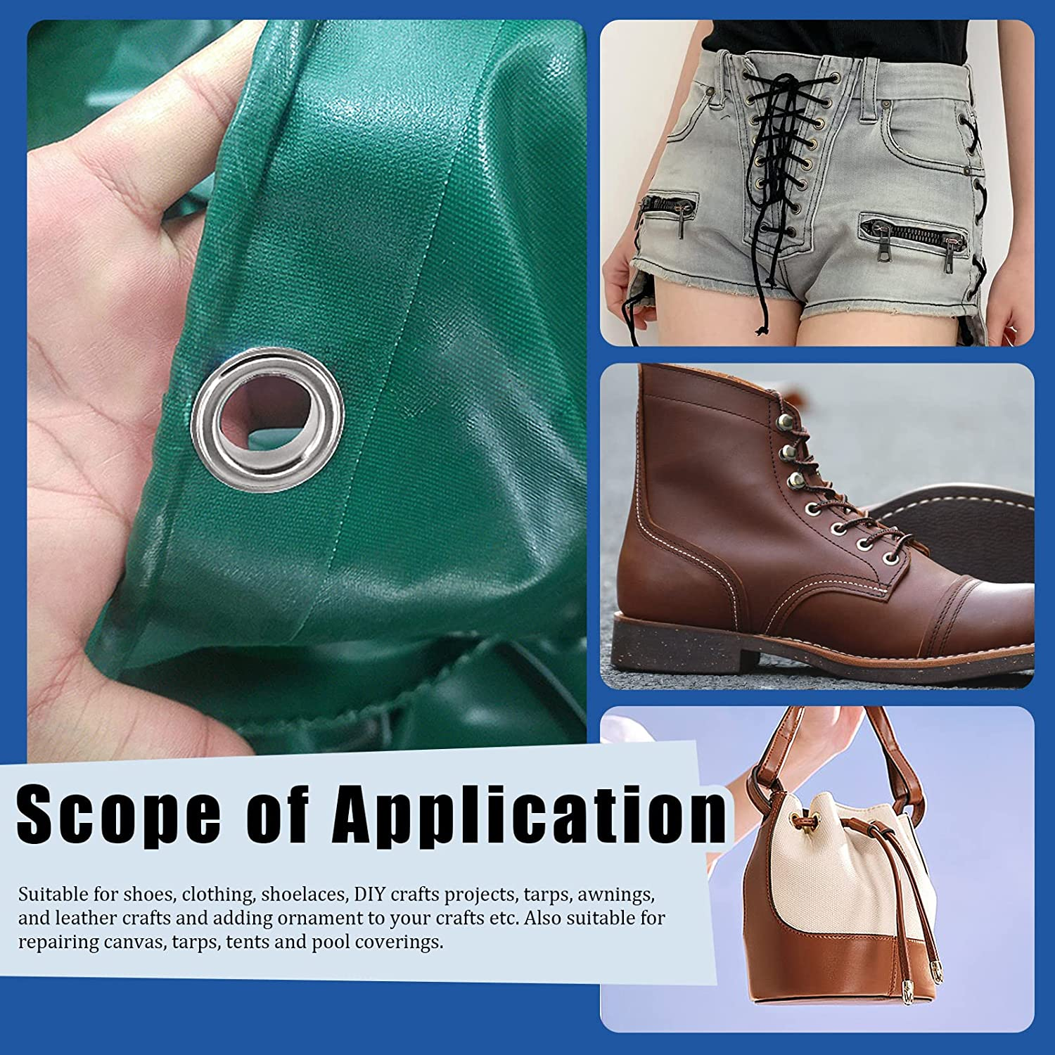 Glarks 82Pcs 14MM Thickened Grommets Eyelets with Tool Sets, 80Pcs 4 Colors Grommets Eyelets with Washers and 4Pcs Installation Tools for Fabric, Canvas, Curtain, Clothing, Leather Repair image number 1