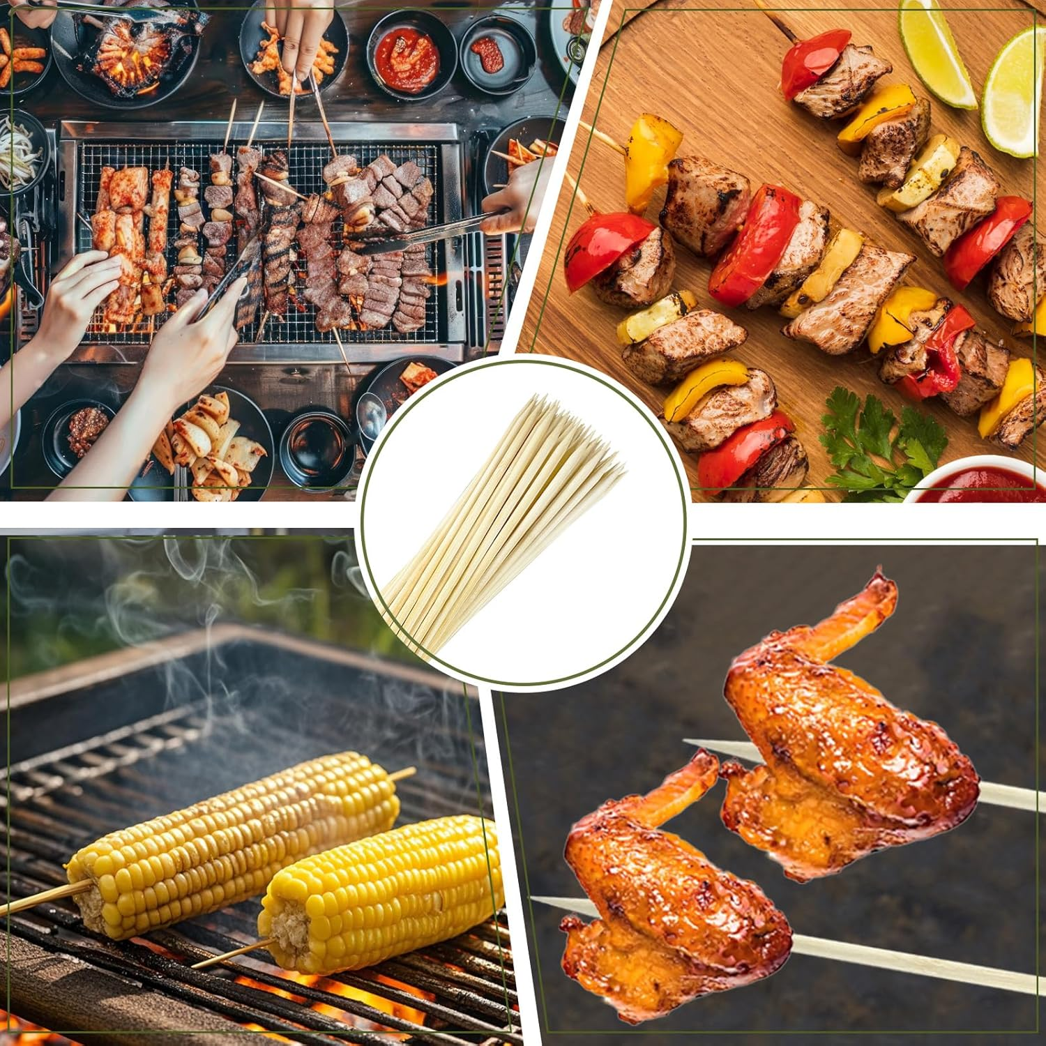 Bamboo Skewers (50 Pack), 14 Inch Wooden Kabob Skewers for Grilling, 5Mm Sturdy Bamboo Kebab Skewer Sticks Shish Kabob Wood Grill Skewer for Barbecue, Appetizers, Food, BBQ Meat, Long Toothpicks