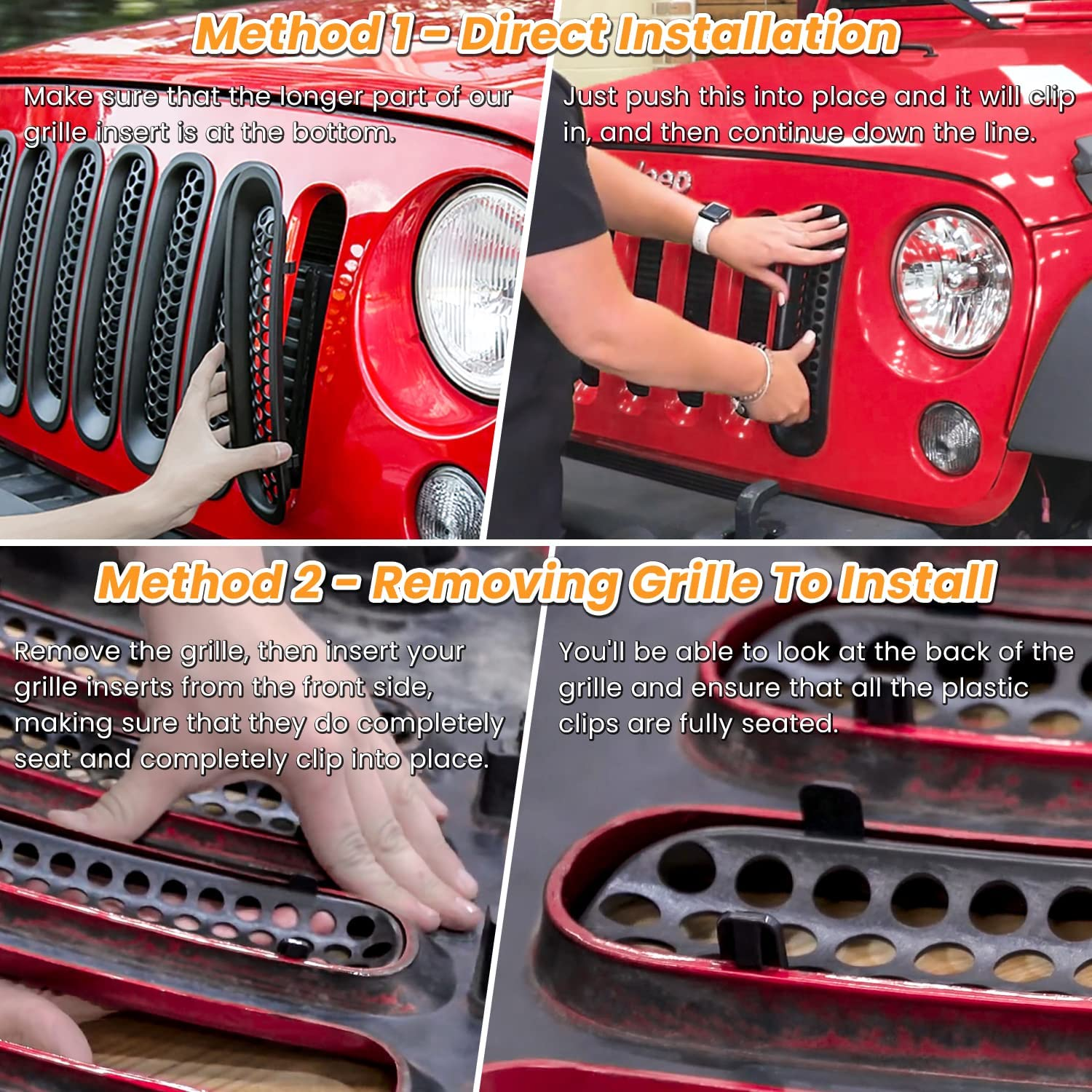 【Upgrade Matte Black Clip-In Version】 E-Cowlboy Front Grill Mesh Grille Insert Guard Kit for Jeep Wrangler JK JKU 2007-2015 (7PC/SET) image number 1