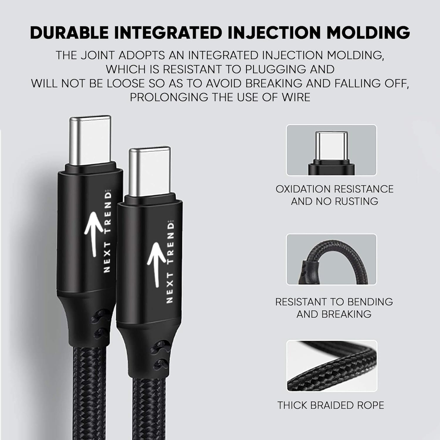 Next Trend Dot USB C to USB C Cable (2-Pack) 1M, 100W/5A Fast Charging, PD, Black