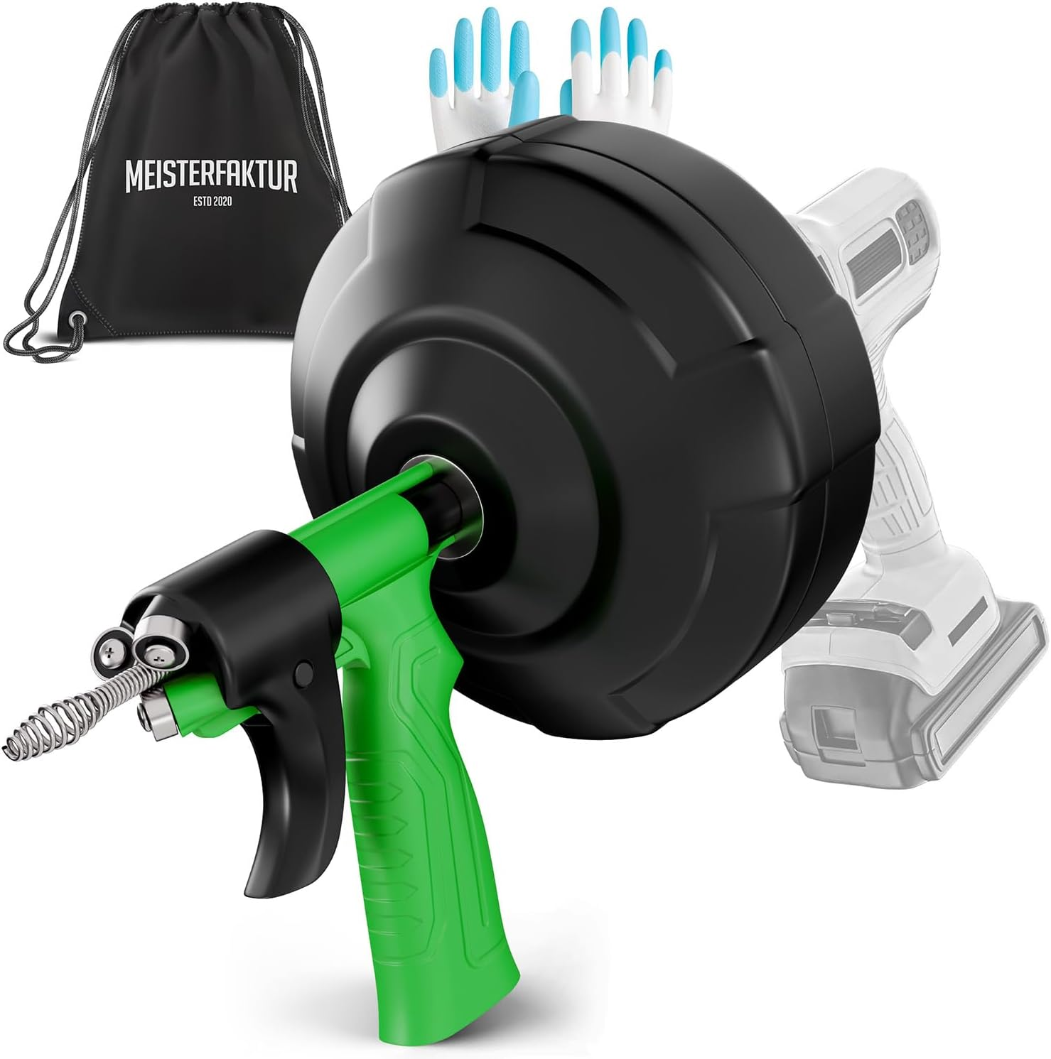 MEISTERFKTUR Pipe Cleaning Spiral [7.5 M] - Automatic Feed - Ideal Drain Spiral for Environmentally Friendly Pipe Cleaning - Sturdy Pipe Spiral for Real DIY People (7.5 M - 0.64 Cm)