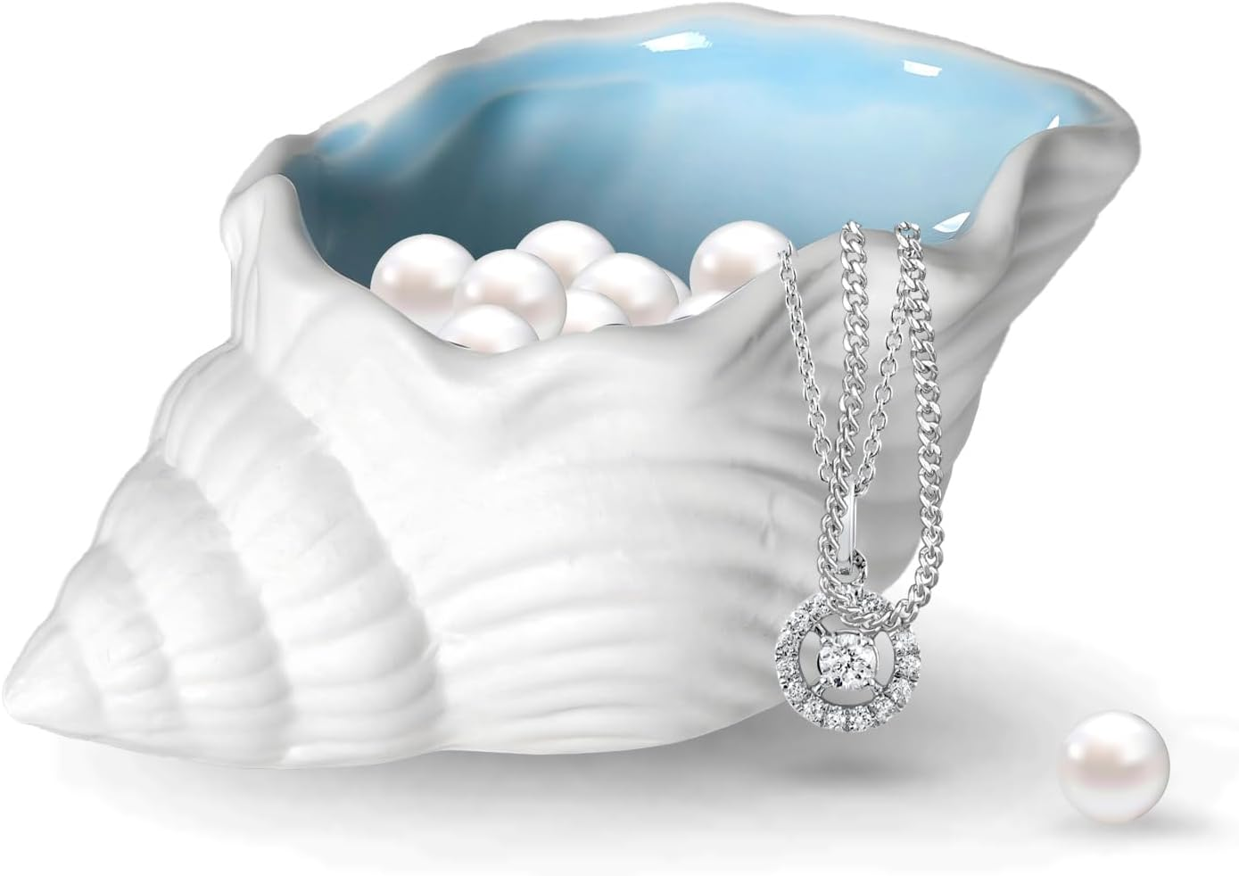 Yitexin Conch Shape Ceramic Jewelry Dish, Blue Sea Shell Trinket Tray, Ocean-Themed Decorative Ring Holder Dish, Women Jewelry Plate Tray for Earrings Necklaces Bracelet (Conch) image number 6