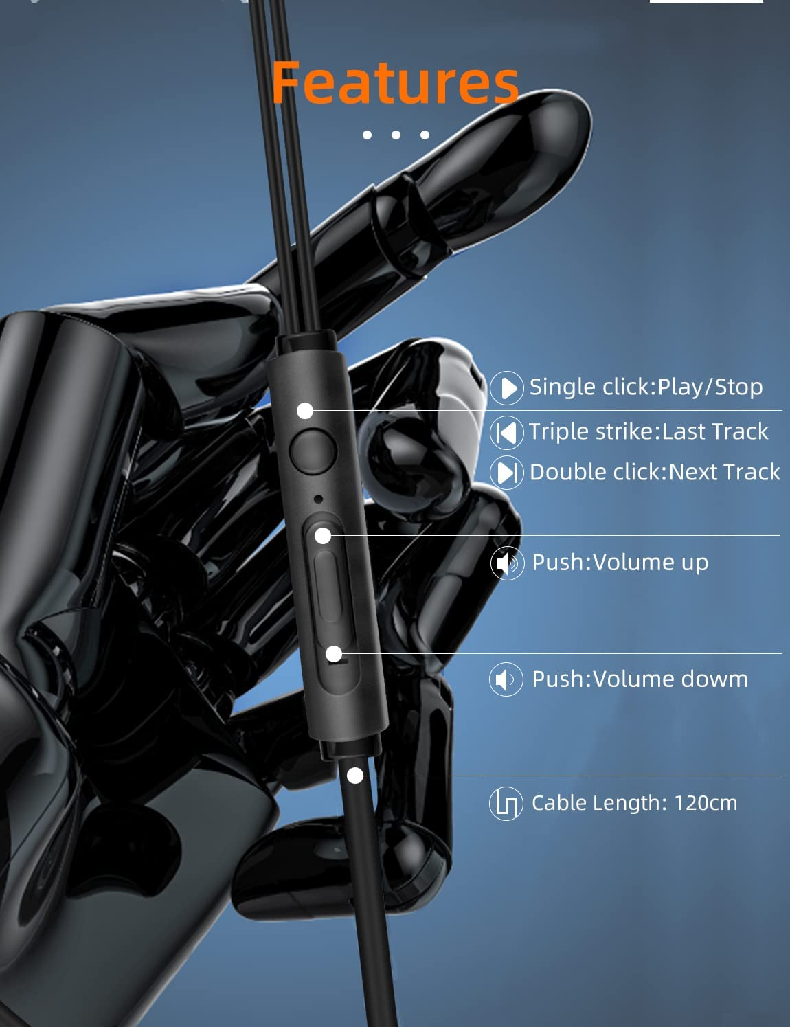 MAS CARNEY TI3 Wired USB Type C Headphones, USB C Earbuds, In-Ear Earphones with Microphone for Samsung S20, Huawei P30 P40, Oppo, Honor, Google Pixel and Other Smartphones with Type-C Interface image number 2