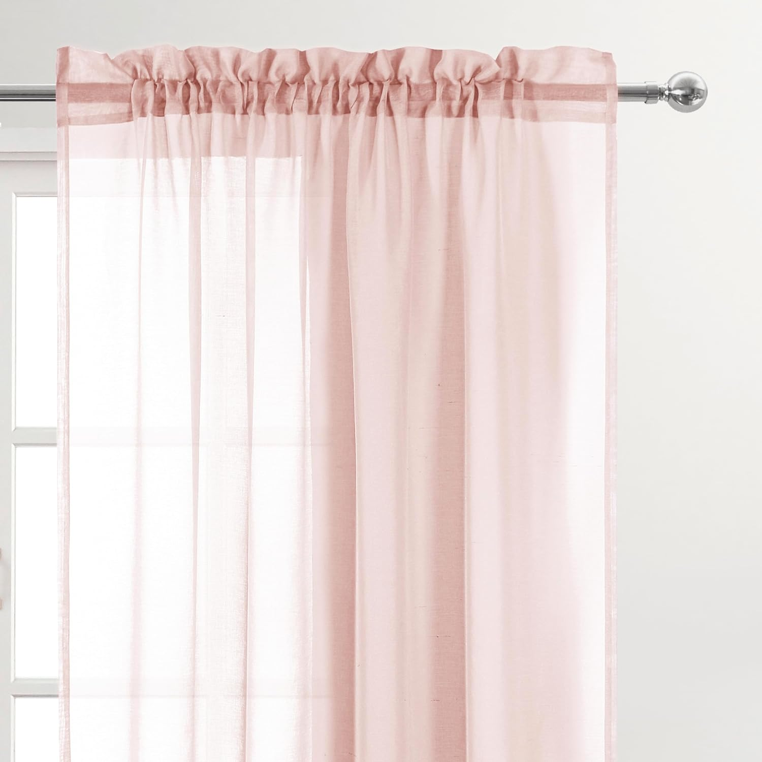 DWCN Short Sheer Curtains Semi Transparent Voile Rod Pocket Curtains for Bedroom and Living Room, Blush Pink, 132 X 161 Cm Long, Set of 2 Panels