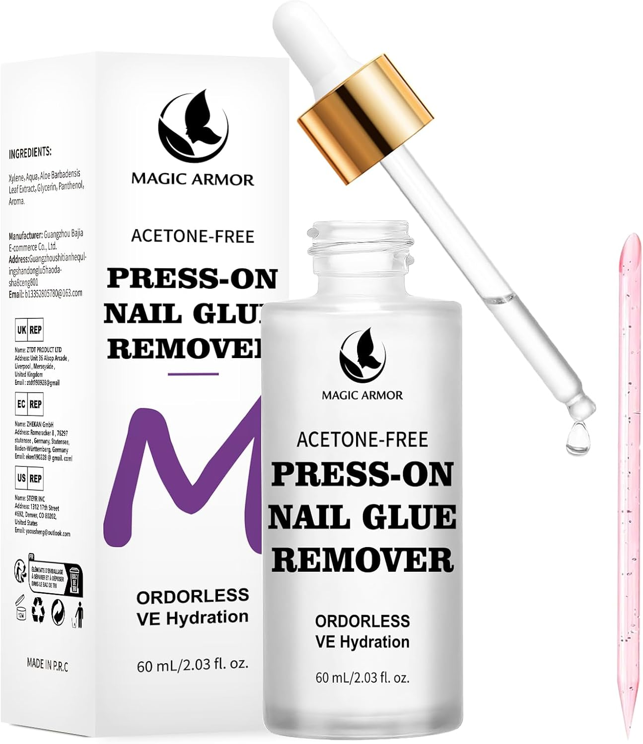 MAGIC ARMOR Press-On Nail Glue Remover 60Ml - Professional Non-Acetone, Gentle & Effective for Fake Nails Tips & Remover Tool for Easy to Use Removal of Nail Tips image number 3