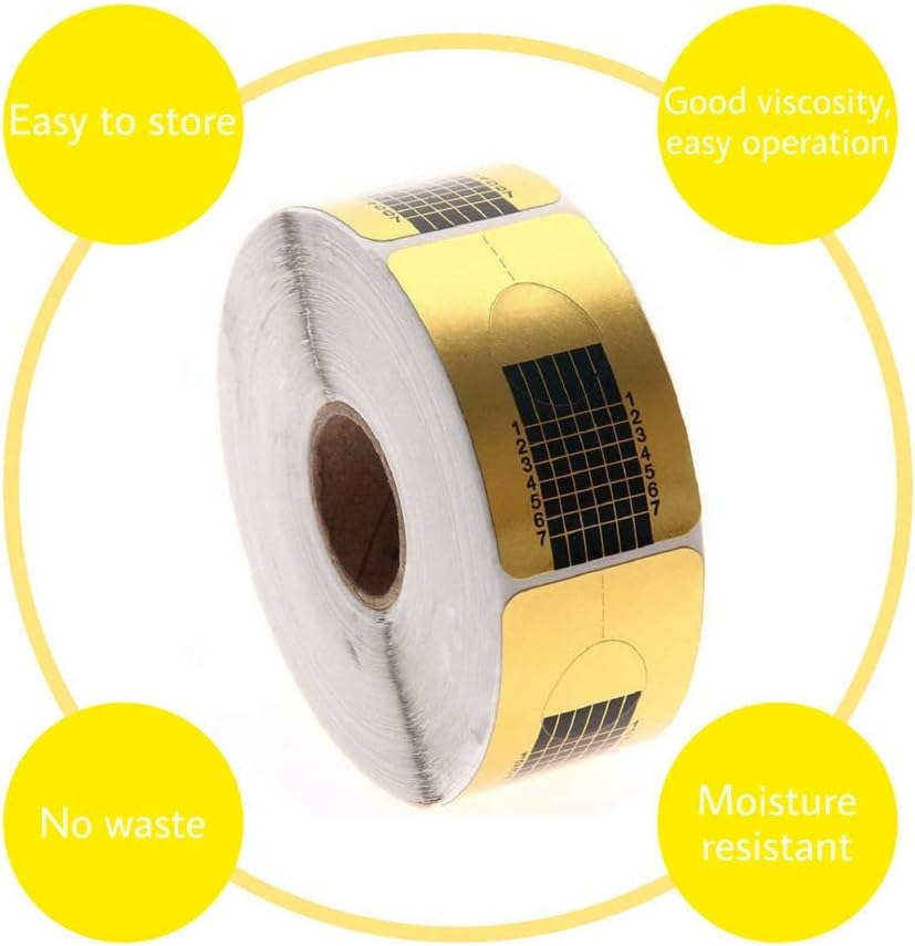 1 Roll (500 Pieces) Nail Stencils, Self-Adhesive Nail Stencils, Extension Foil, Modelling Stencils for Nail Art, Gel Nails, Artificial Nail Extension (Gold) image number 3