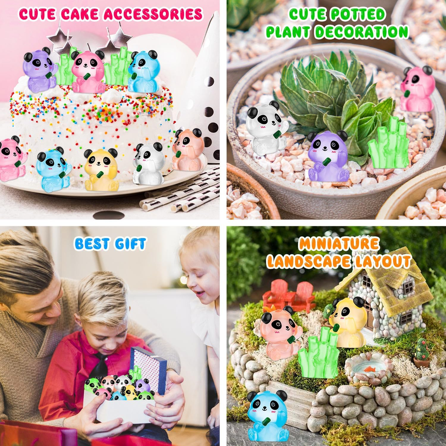 SYWHXY 20PCS Luminous Mini Resin Panda Cute Panda Figurines Miniature, Glow in the Dark Mini Panda Bamboo Bulk for Cake Topper Micro Landscape Dollhouse Garden DIY (Panda-7Colors)