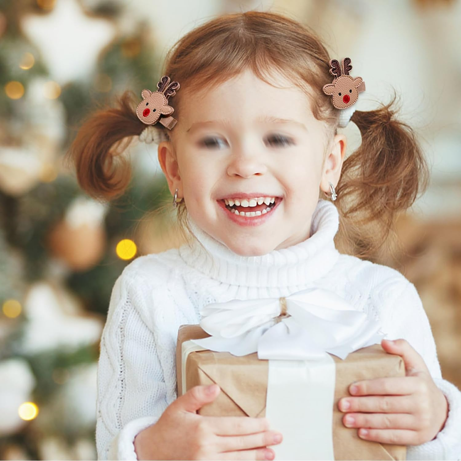 Lopsity Christmas Hair Clip Set Christmas Hairpin Cute Reindeer Antler Hair Accessory for Christmas Party for Girls Women Kids Gifts (A)