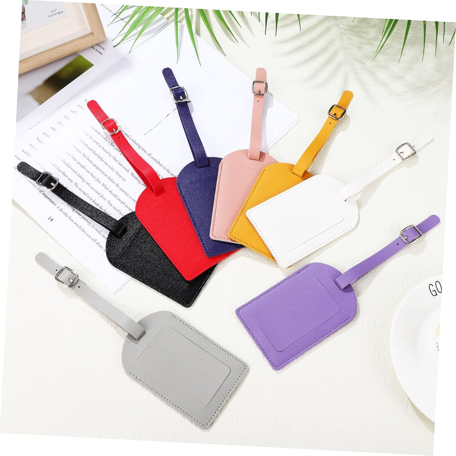 GAXIRE 8Pcs Leather Luggage Tags Set Thicken PU Travel Accessories with Flipping Lid for Privacy Protection Suitcase Tags for Easy Identification image number 4