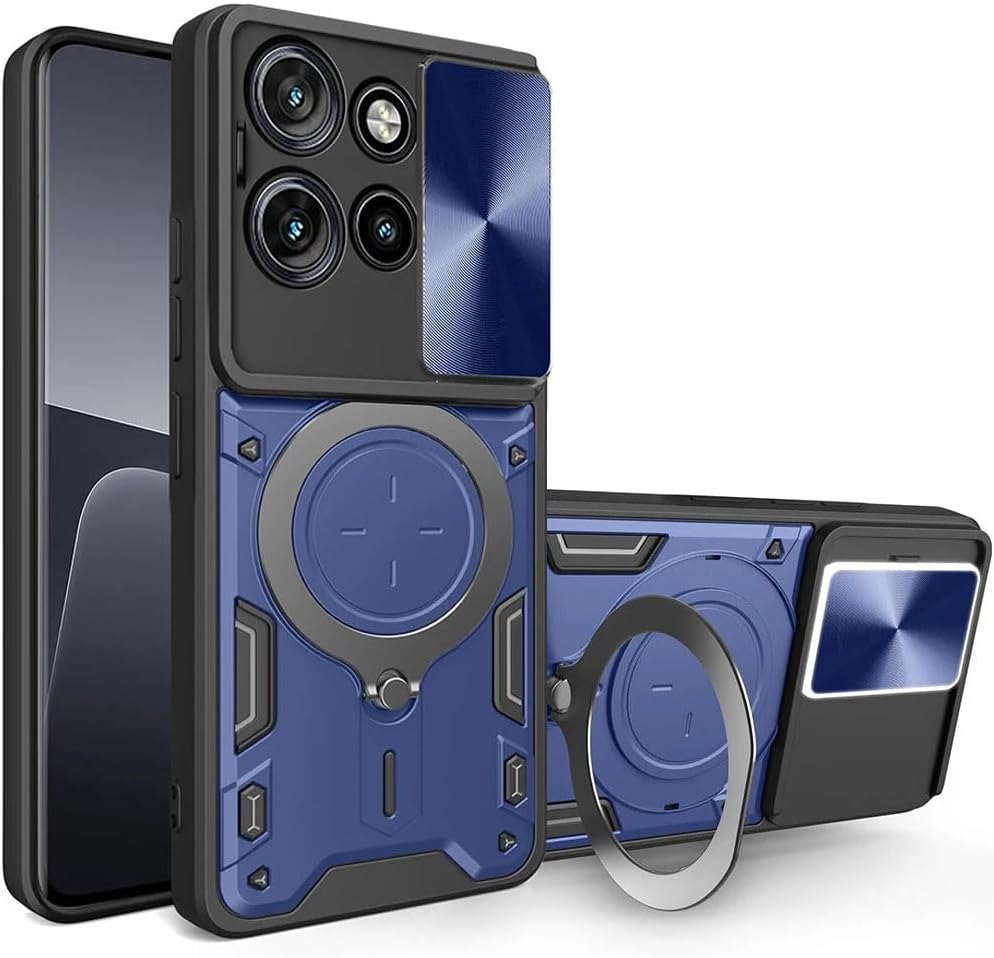 For Motorola Edge 50 5G (6.7 Inch) Case Shockproof with Back Camera Slide Window Cover, FORZARMOR Ring Kickstand Armor Military Rugged Cover (For Edge 50, Black)