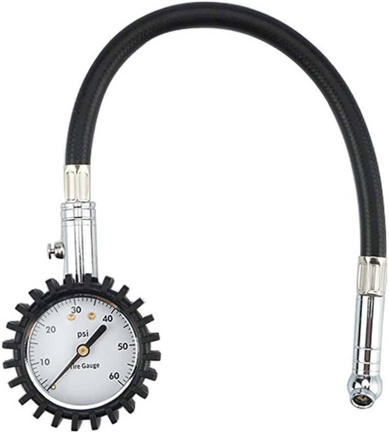 NUZAMAS 2" Dial Premium Tyre Pressure Gauge, Heavy Duty Car & Motorbike with Flexible Hose Chucks - 60 PSI, Compact Size, Light Weight with Discharge Valve image number 4