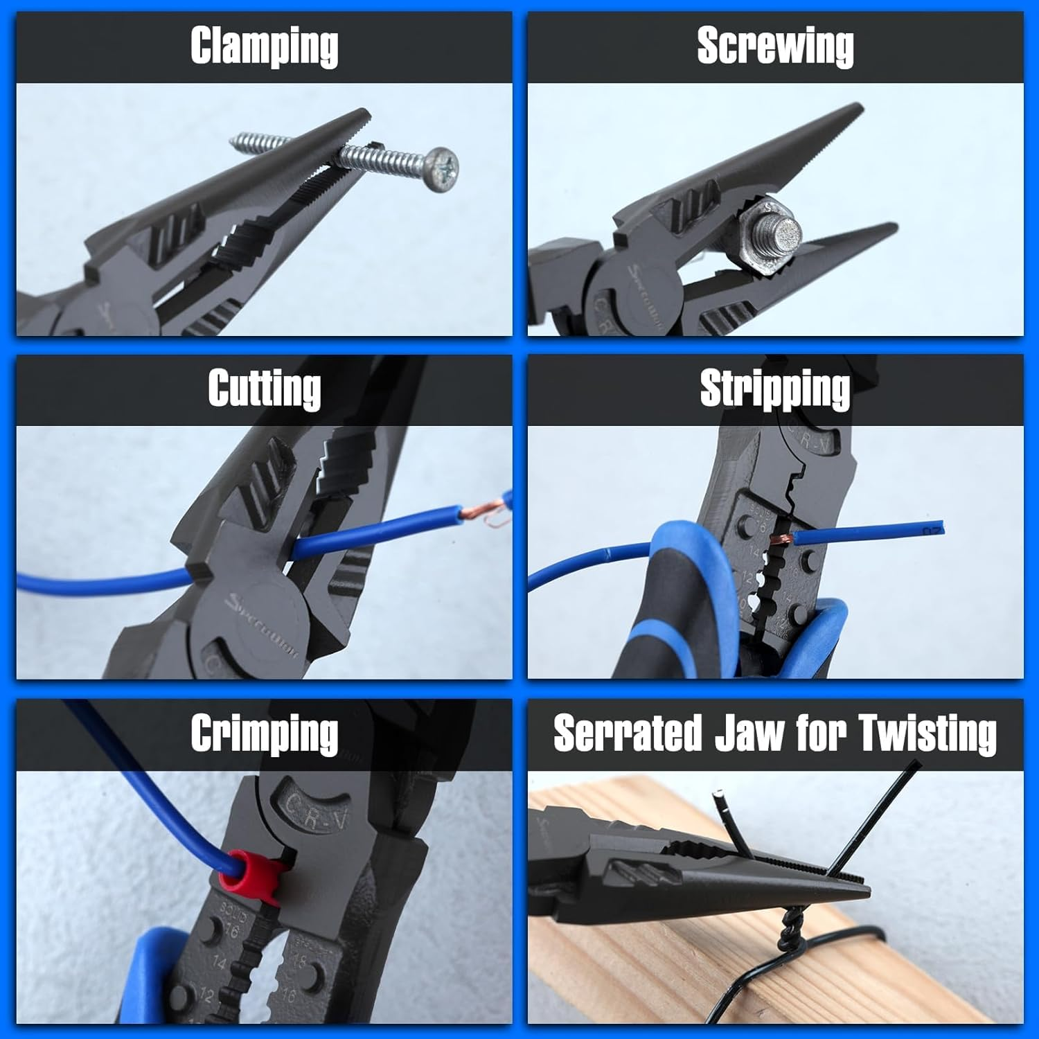 SPEEDWOX 9" Long Needle Nose Pliers with Wire Stripper Crimper Wire Cutters Side Cutters Diagonal Cutters Combination Pliers High-Leverage Plier for Bending Crimping Stripping Twisting Cutting Wires image number 4