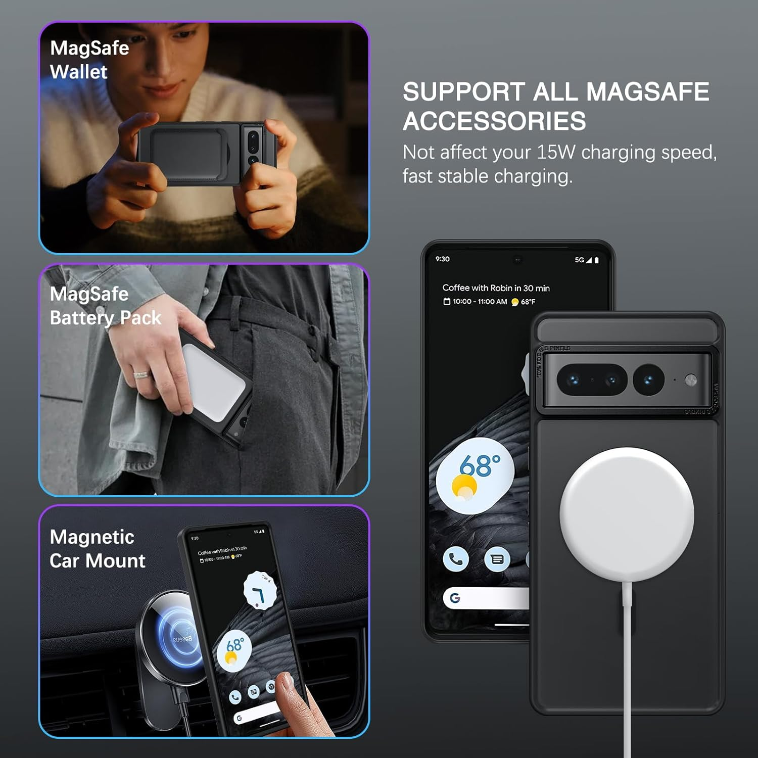 BENTOBEN Google Pixel 7 Pro Case [Magsafe Compatible] Translucent Matte Slim Thin Shockproof Protective Phone Case for Google Pixel 7 Pro 6.7" 2022, Black image number 6