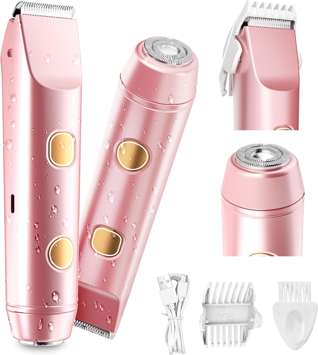 Quokkachic Bikini Shaver, Electric Womens Shaver, 2-In-1 Double Head, IPX7 Waterproof, Wet/Dry Razor for Bikini Underarms Legs Arms Body Face (Rose Gold) image number 4