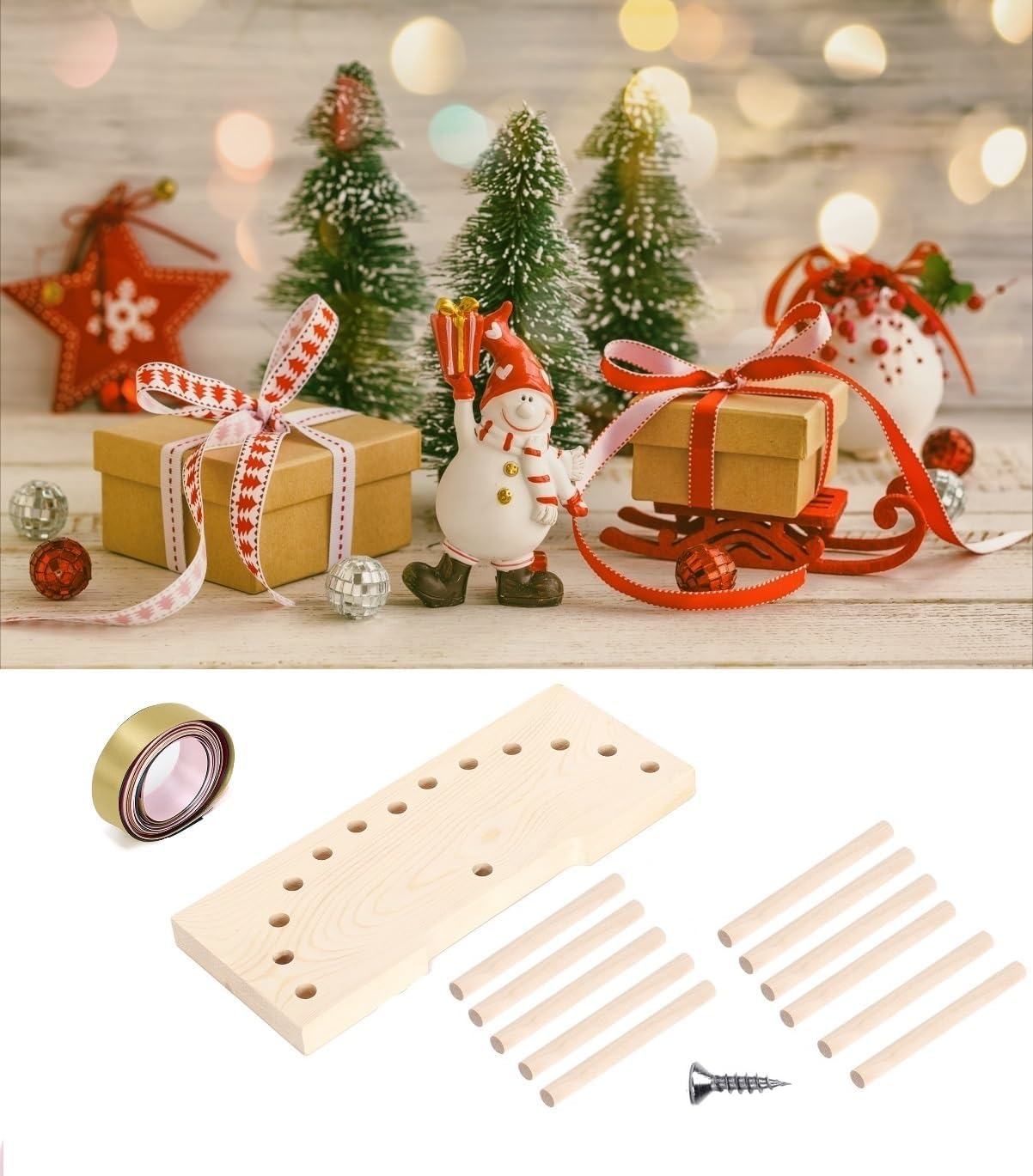 Ruimou 1 Set Wooden Bow Maker, with Wooden Board Sticks,Comes with 4 Different Colored Ribbons,For Crafts DIY Bows Decoration Gifts. image number 4