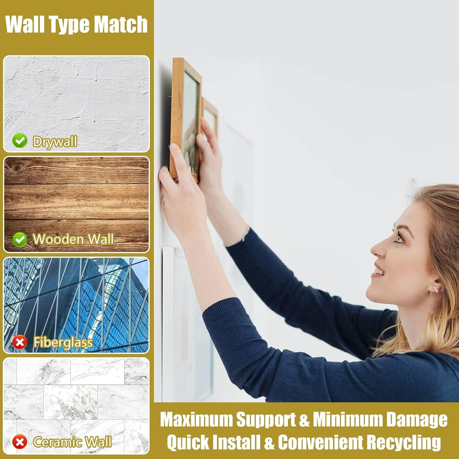 Picture Hanging Nails Kit, 120 Pcs Brass Head Picture Hanging Nails, Wall Decorative Nails for Photo Picture Frame Hanging image number 5