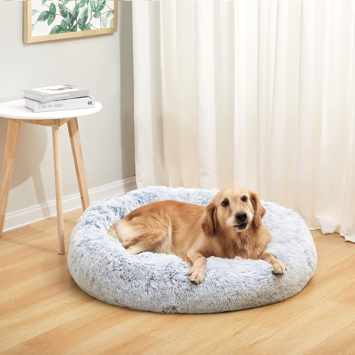 Bedfolks Calming Donut Dog Bed, 91CM round Fluffy Dog Beds for Large Dogs, Anti-Anxiety Plush Dog Bed, Washable Pet Bed with Non-Slip Bottom (Light Blue, Large) image number 3