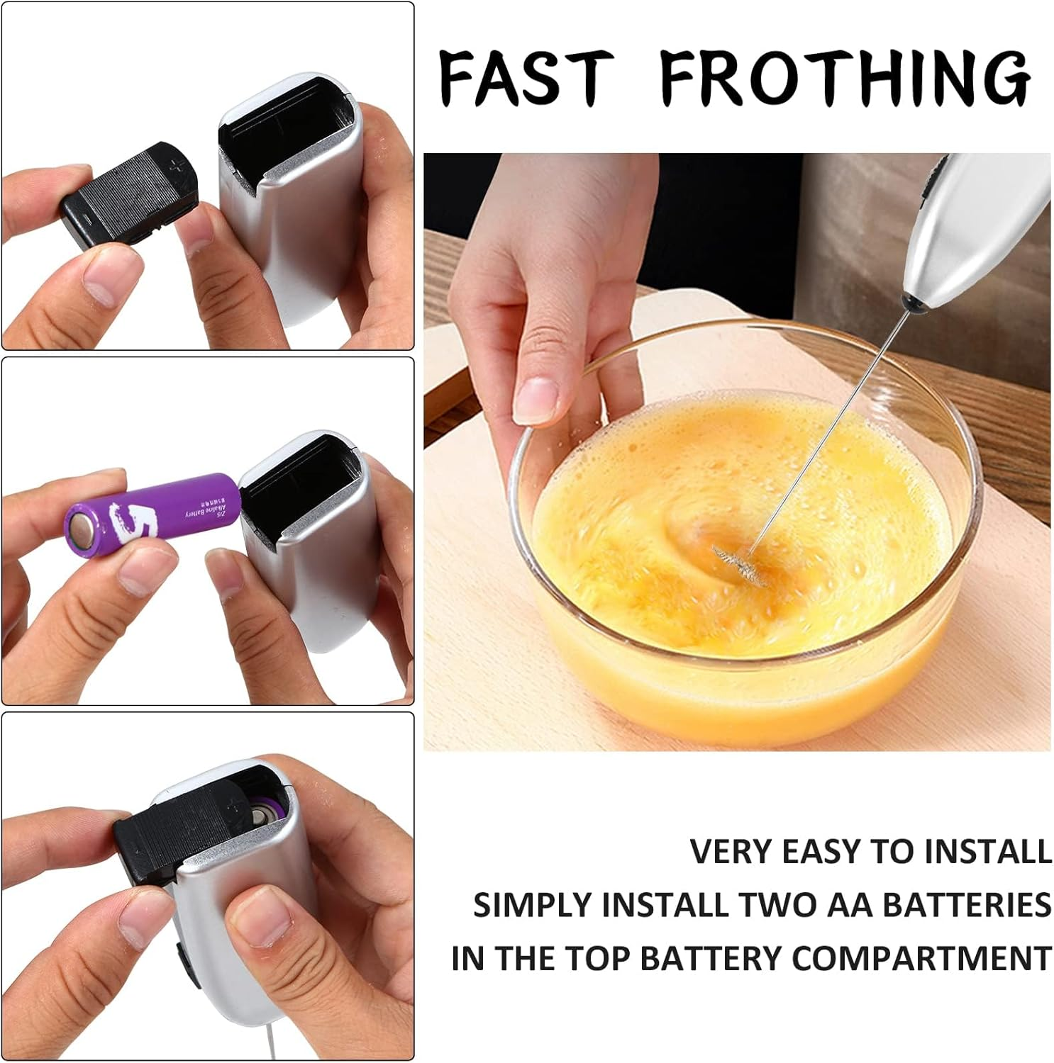 New Upgrade Milk Frother, Handheld Electric Foam Maker Whisk Drink Mixer for Coffee, Mini Foamer for Cappuccino, Frappe, Matcha - Coffee Frother, Battery Operated Mini Milk Foamer (Blue) - Black image number 4