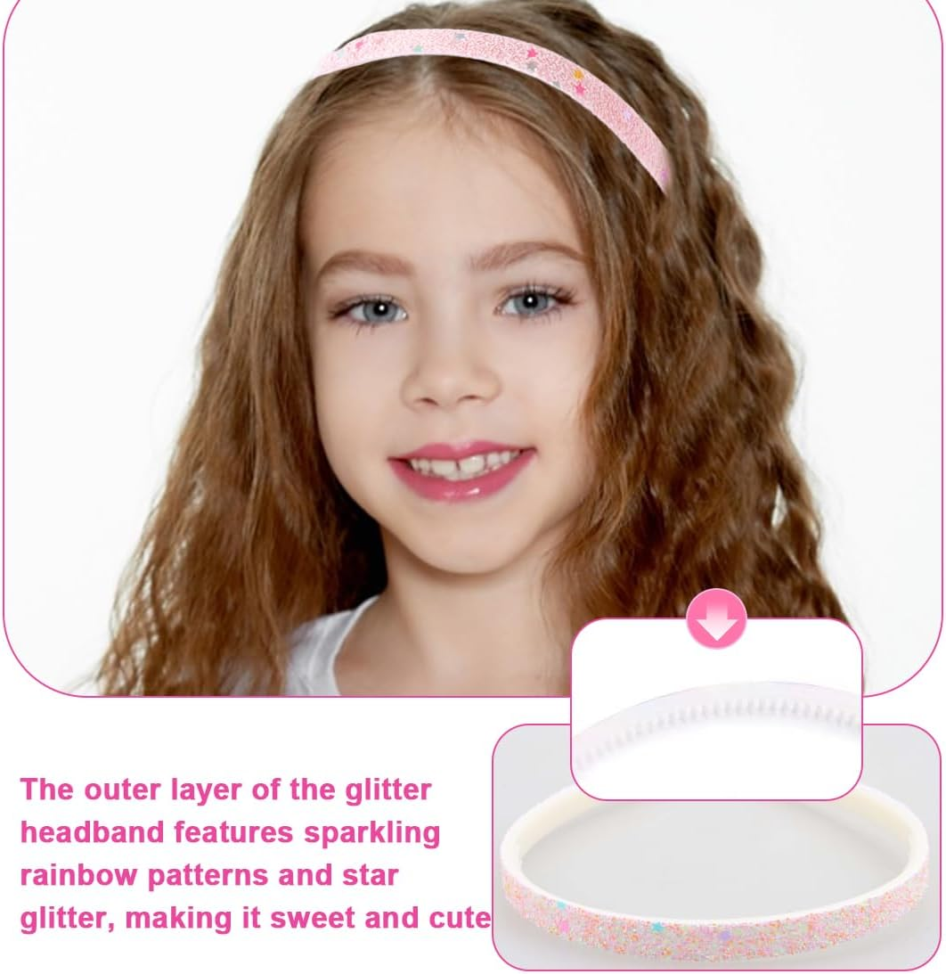 Pack of 4 Glitter Headbands, Colourful Hair Accessories, Headbands, Glitter Rainbow Hair Bands, Glitter Girls Headbands, Sequins Hair Accessories for Children Women image number 4