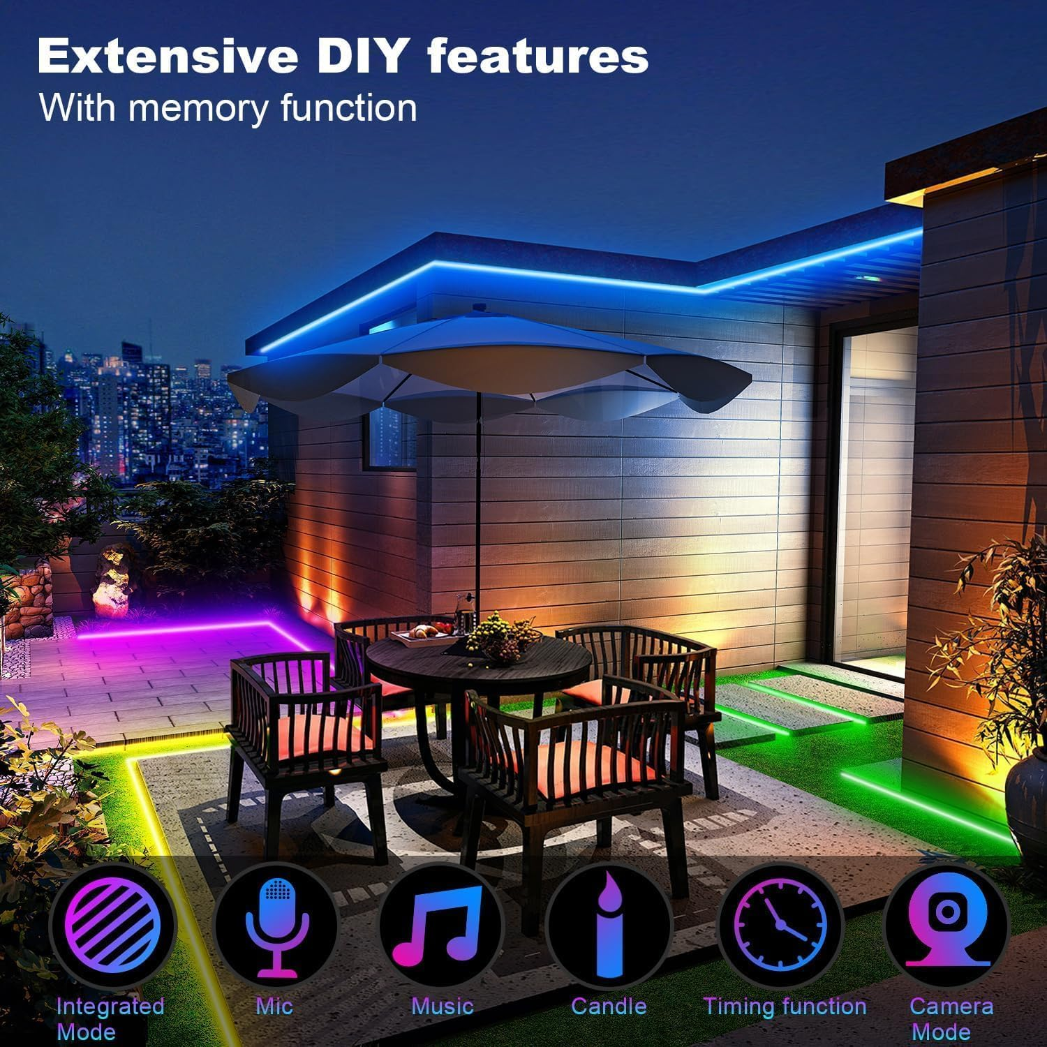 40M Outdoor LED Strip Lights IP67 Waterproof, RGB LED Strips Outdoor with RF Remote & Smart APP, 24V Waterproof Adhesive Rope Lights Multicolor Music Sync for Gazebo, Balcony, Patio, outside Decor image number 3
