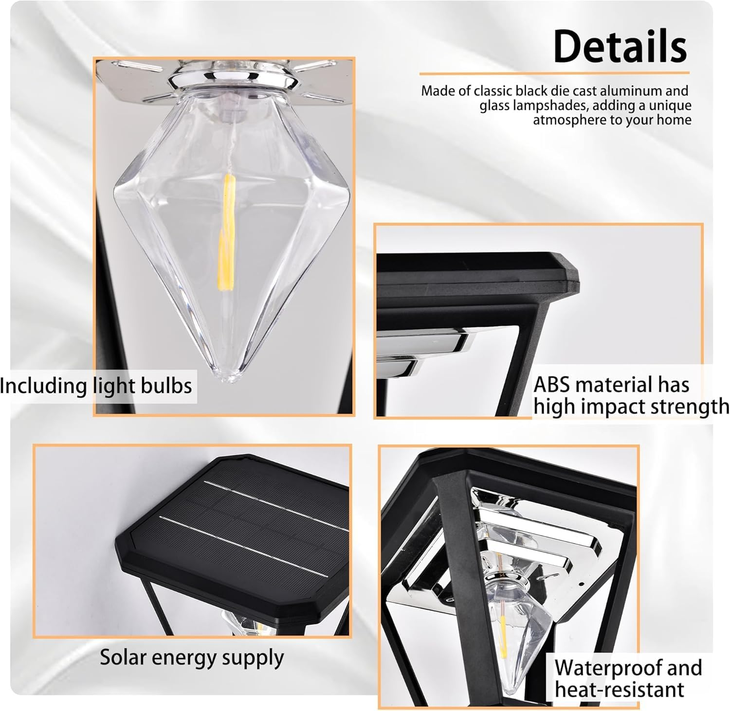 Solar Wall Light Outdoor &ndash; Modern Black Solar Lights LED Lantern,2700K Warm White, Waterproof,21 Cm, No Wiring &ndash; Wall Lamp for Garden, Fence, Garage image number 5