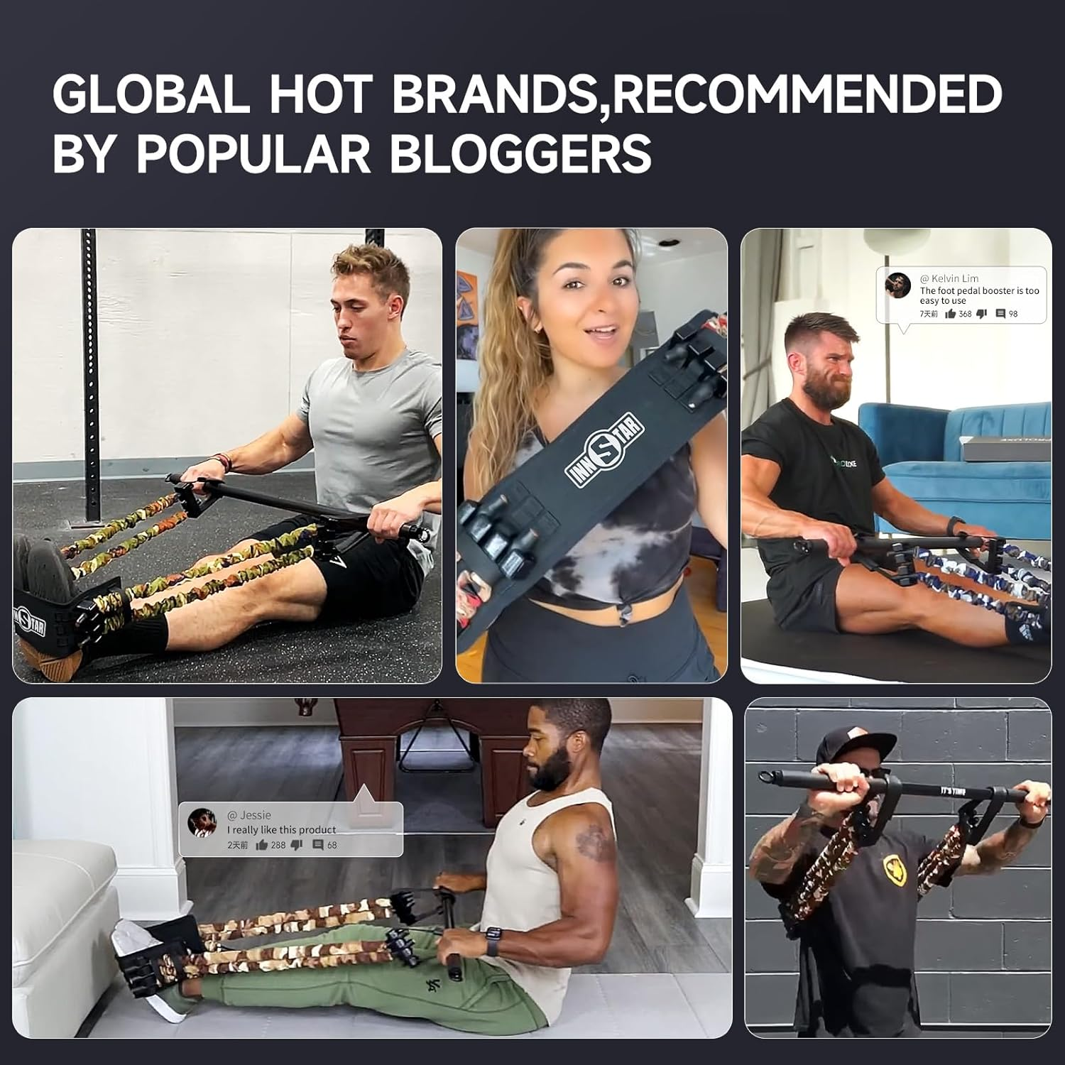 INNSTAR Adjustable Bench Press,Push up Resistance Bands, Chest Builder Workout Equipment, Arm Expander Resistance Training for Home Workout,Gym,Fitness,Travel Training-Patented Product - Camo Sand Yellow-160Lbs image number 5