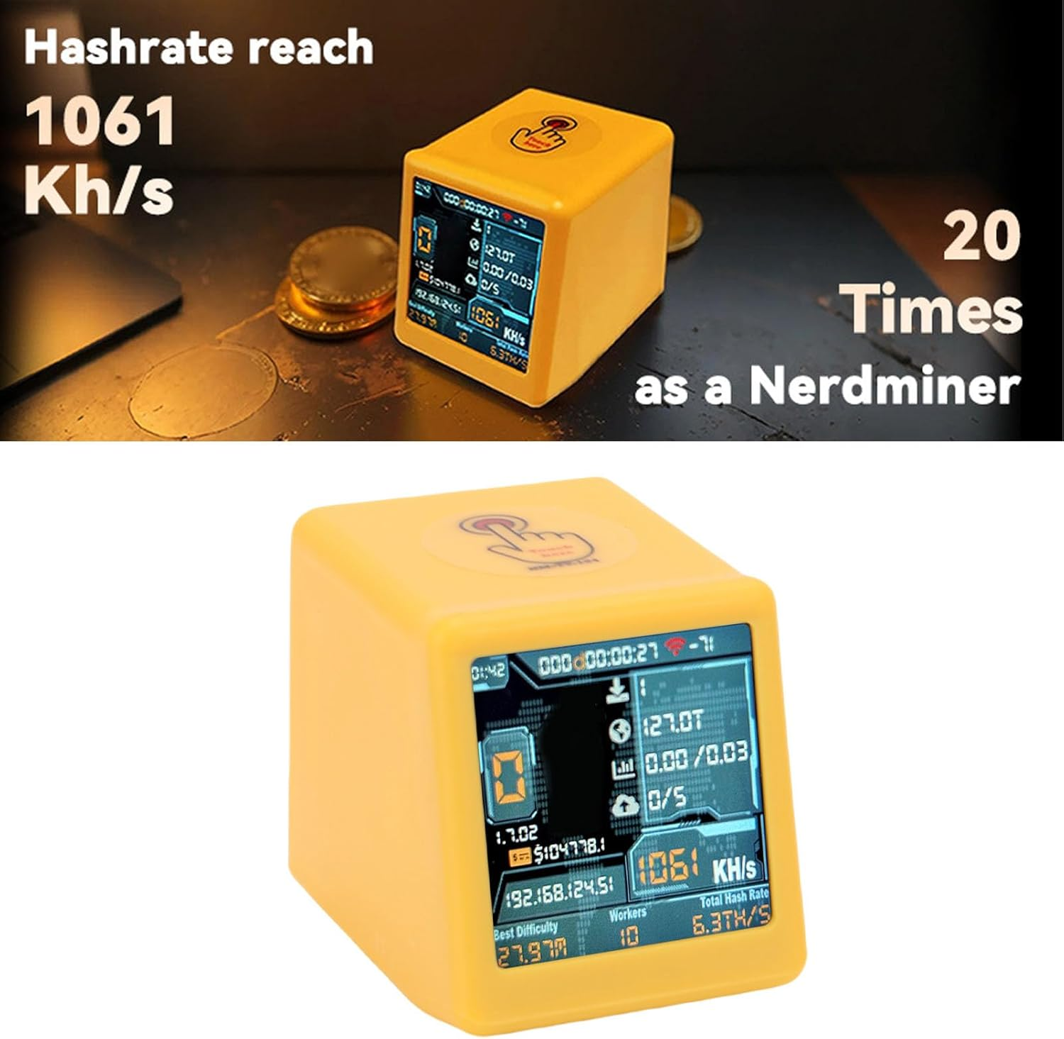 Dpofirs Miner Hashrate 1050-1060 Kh/S 1.54 Inch Smart Lottery Miner Mining Machine, One Click Web Updates