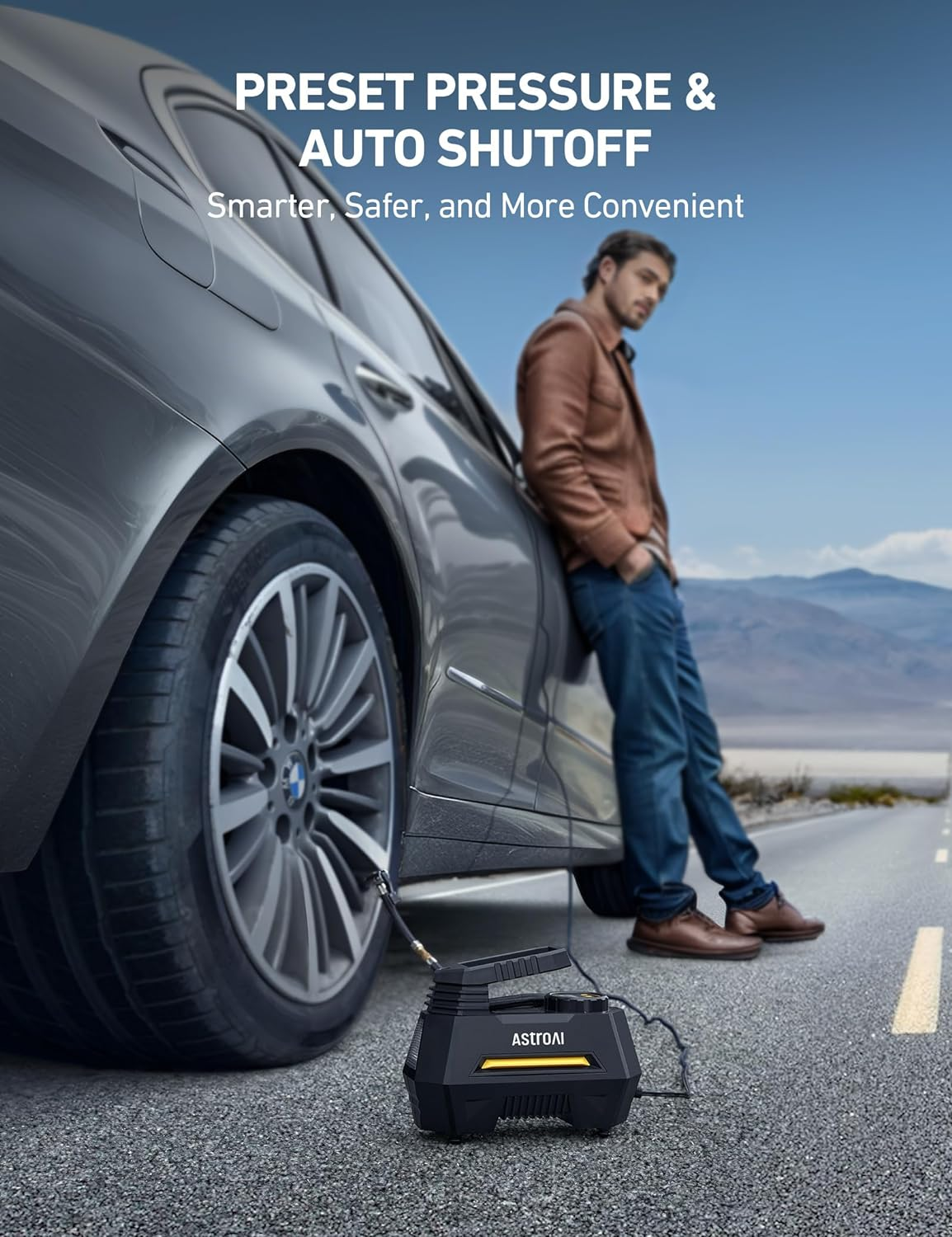 Astroai Car Tyre Inflator Portable Air Compressor, DC 12V Auto-Off Electric Tyre Pump with Digital Tyre Pressure Gauge, 0-100PSI Custom Mode Fast Inflation for Cars, Bikes, Motorbikes, Balls image number 3