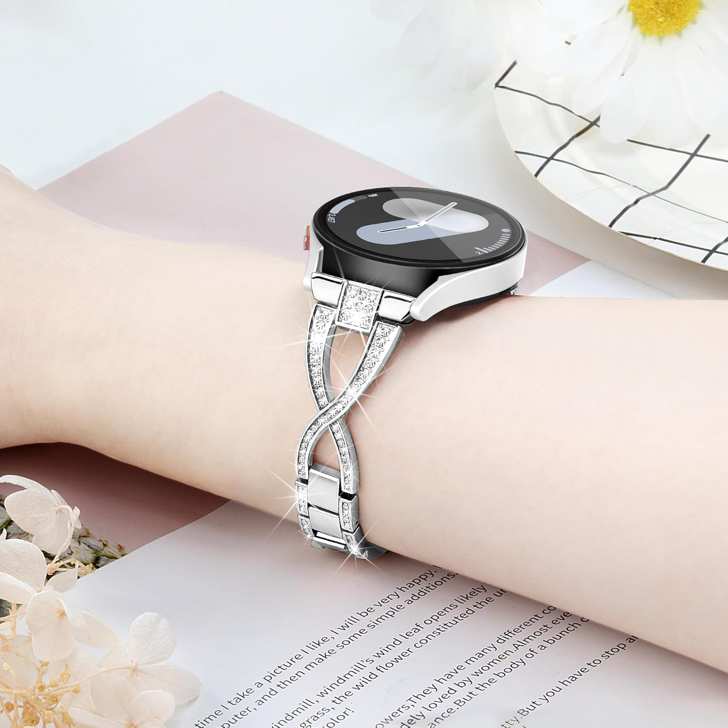 Ocaer Compatible with Samsung Galaxy Watch 7/FE/6/5/4 40Mm 44Mm, Galaxy Watch 6 Classic 43Mm 47Mm, Slim Bling Metal Samsung Watch Band for 20Mm Samsung Galaxy Watch 5 Pro /4 Classic, for Women Girls - Gold image number 2