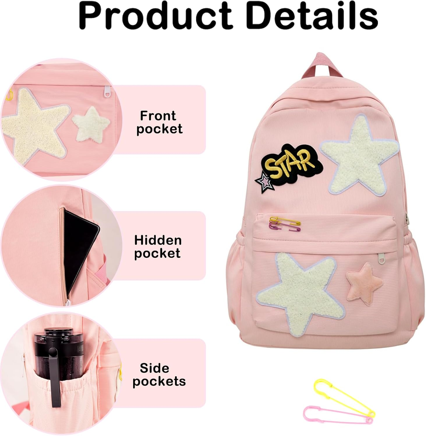 Lifelix Y2K Backpack Preppy Trendy Stars Aesthetic Bookbag Cute College Laptop Bag Casual Rave Daypack - Blue image number 3