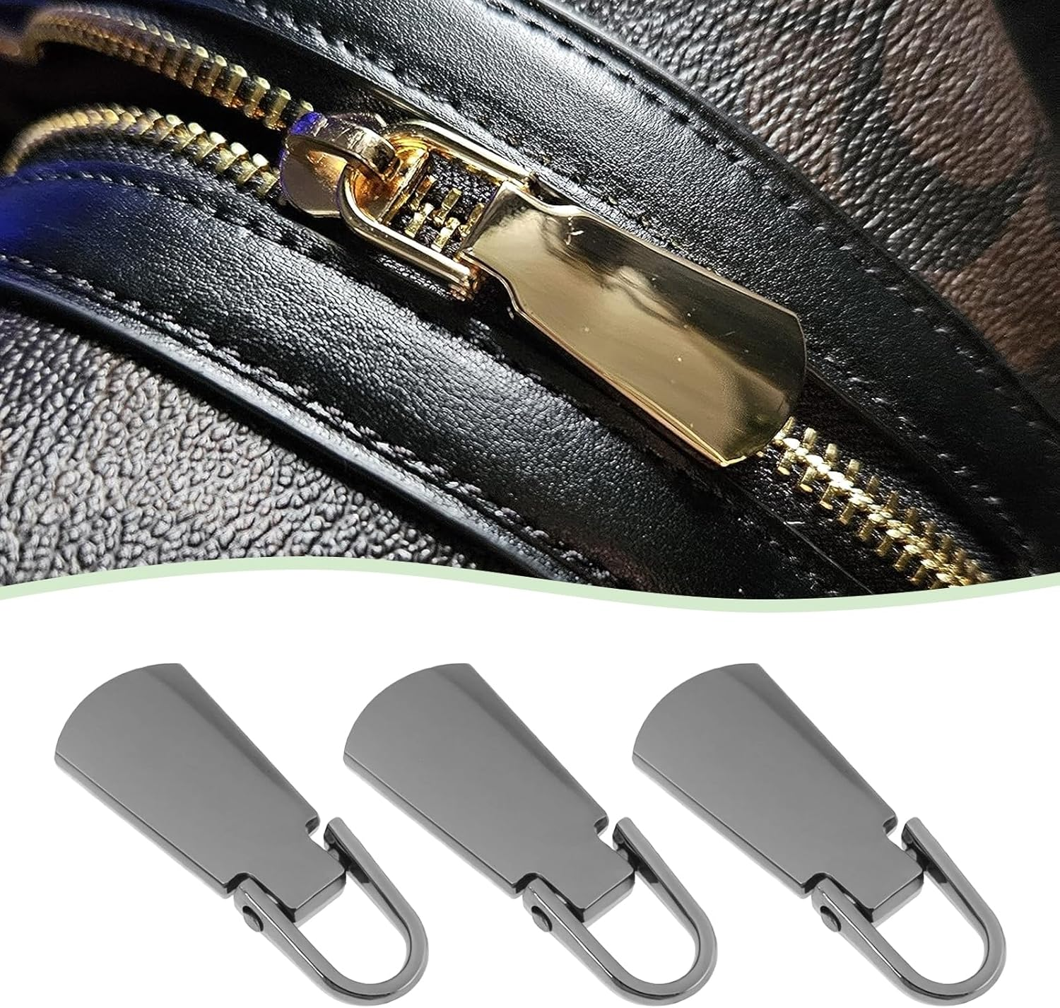 SG Store 9Pcs Detachable Zipper Pull Metal Puller Tap Slider Clip-On Pull Suitable for Bags Wallets Crafts Sewing (Gold, Silver, Gunmetal)