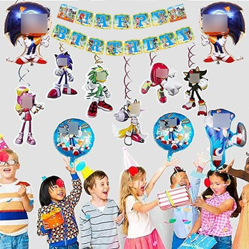 Smileh Birthday Decoration Sonic the Hedgehog Balloons Happy Birthday Banner Hanging Swirls Ornaments for Kids Birthday Party Decoration Birthday Gift image number 1