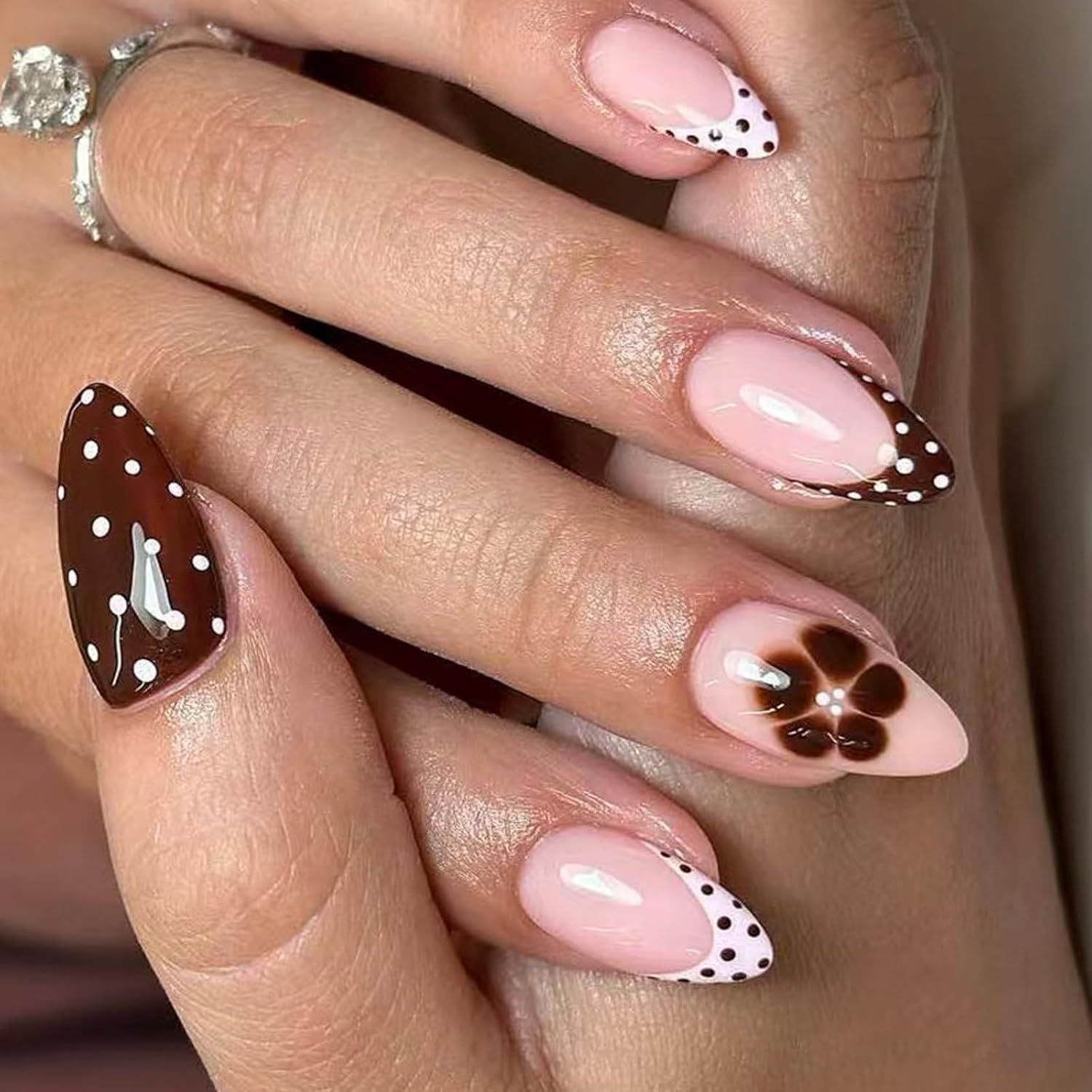 Multiple Sizes Autumn Winter False Nails Black White Glitters Press on Nails 24Pcs ABS Christmas Art Sensitive Skin Safe Fake Nail image number 1