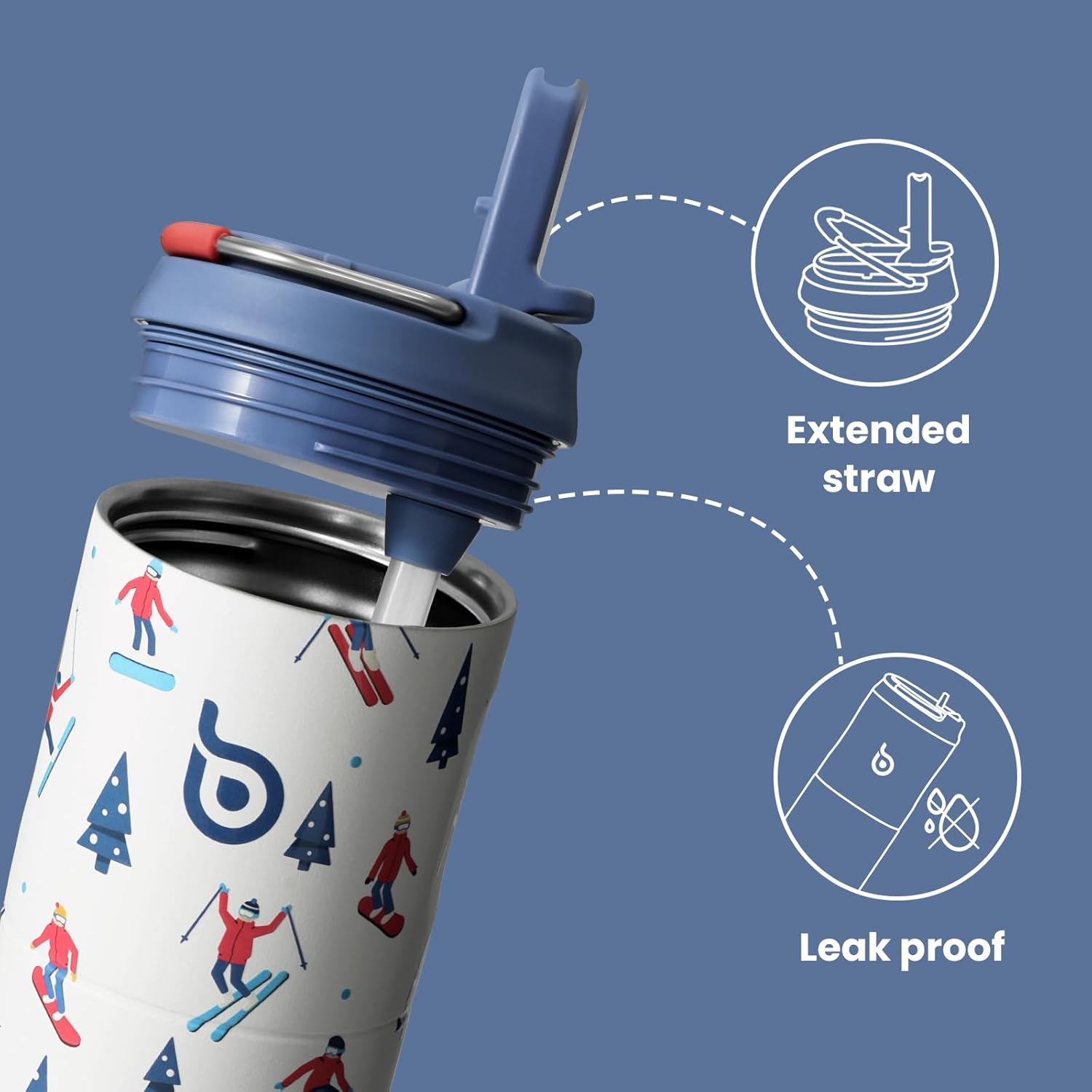 Bottle Bottle Insulated Stainless Steel Water Bottle 750 Ml with Straw, Lid & Handle - Leak-Proof, Bpa-Free, Double Walled - Ideal Water Bottle for Sports, Travel & Fitness (Skiing) image number 5