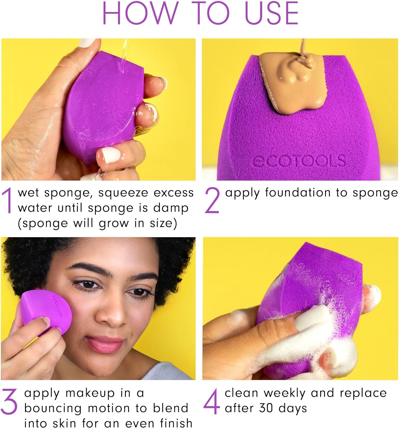 Eco Tools Bioblender by Makeup Sponge for Liquid and Cream Make-Up, Purple, Single Pack, 3175 image number 6