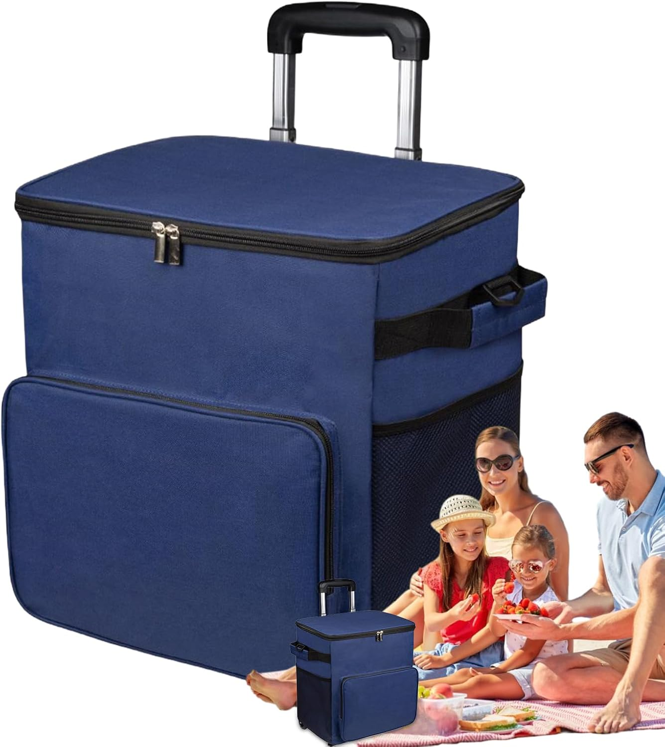 Cooler with Wheels - Soft-Sided Ice Chest,Trolley Cart with Handle 35L Insulated Leakproof Travel Bag for Outdoor Patio Picnic Camping Shopping