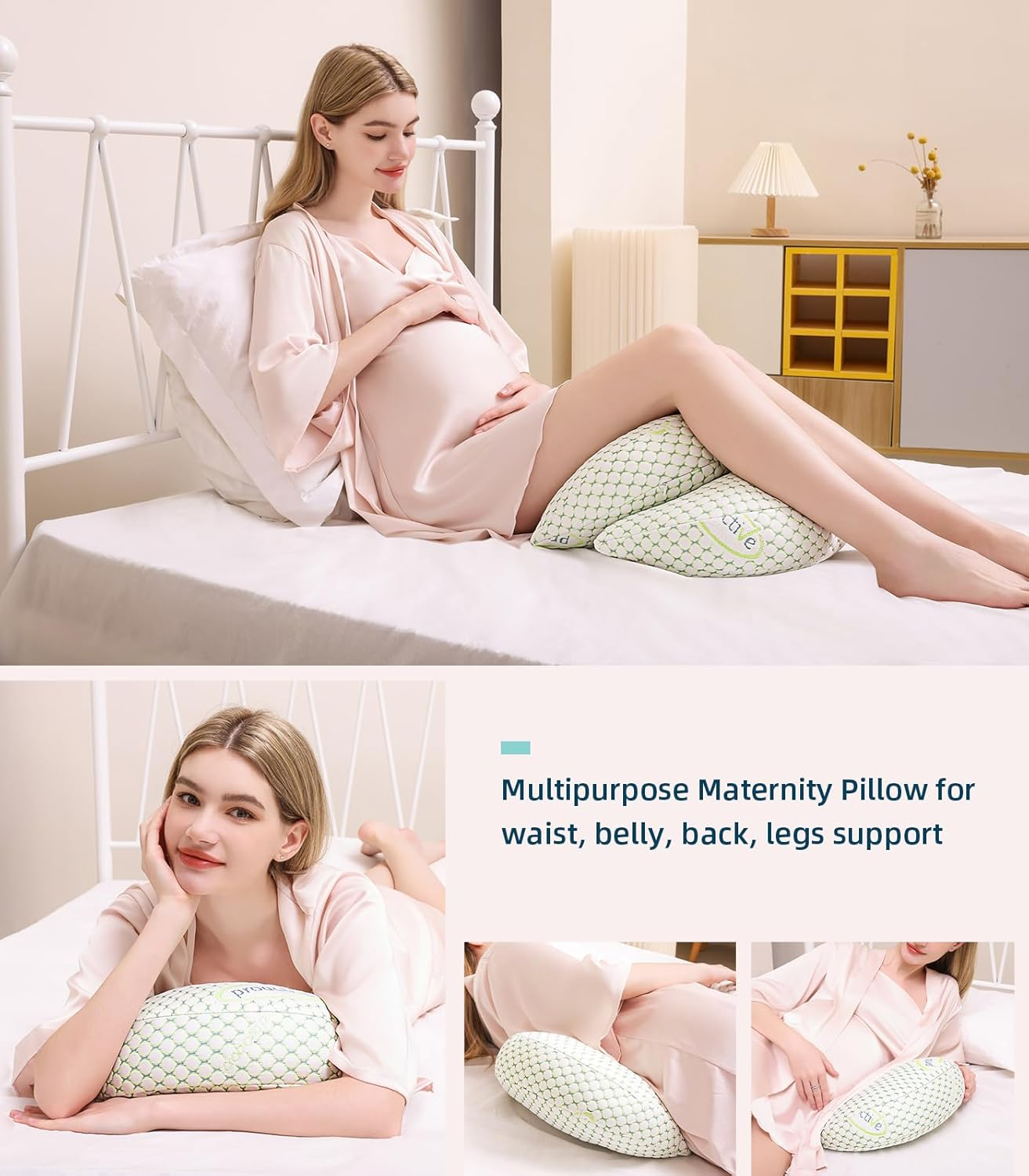 Pregnancy Pillow for Pregnant Women,Soft Pregnancy Body Pillow,Support for Back, HIPS, Legs,Maternity Pillow with Detachable and Adjustable Pillow Cover (Green, Plus) image number 3