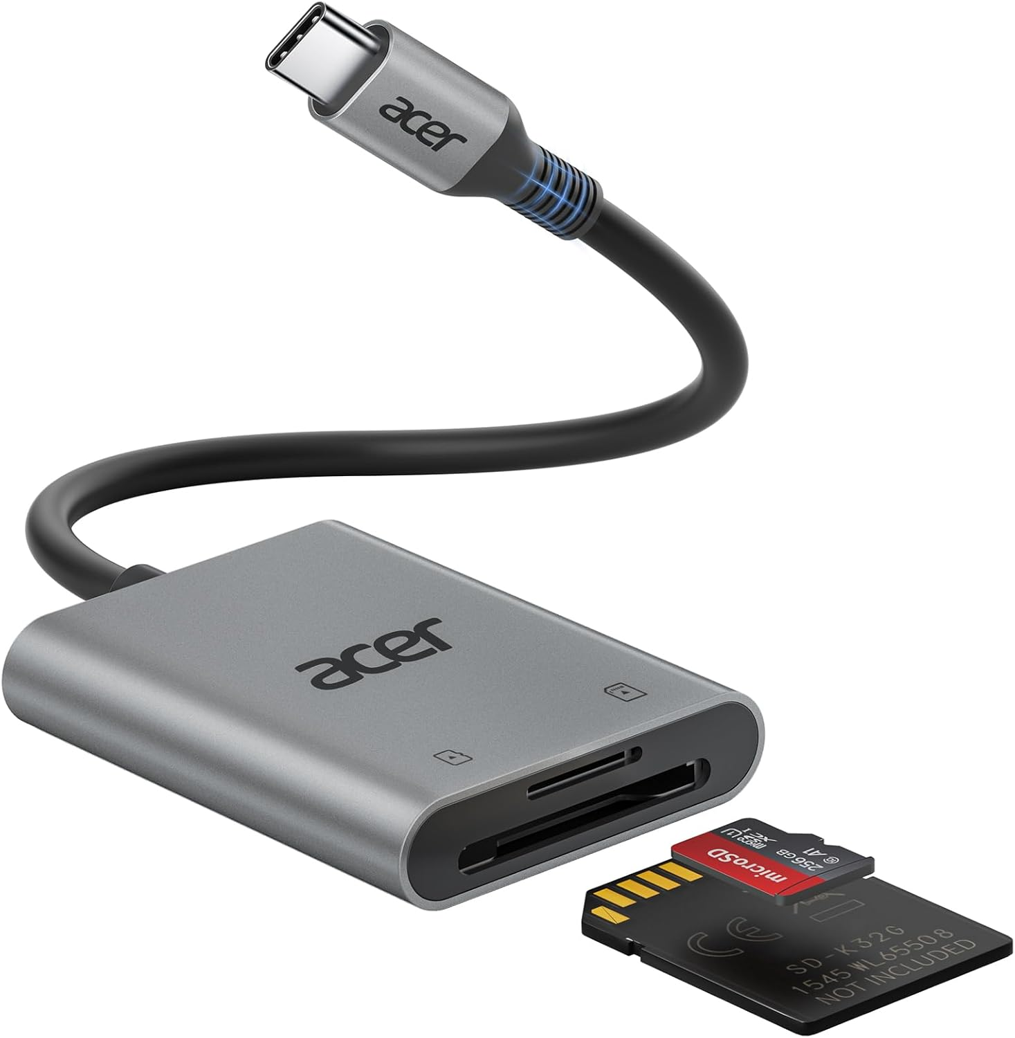 Acer USB C SD Card Reader, Micro SD Card Adapter with Cord, Aluminum Case, OTG, Memory Card Reader for SDHC SDXC, Compatible with Laptop Iphone 16/15, Macbook Pro/Air, Ipad Pro, PC, Android