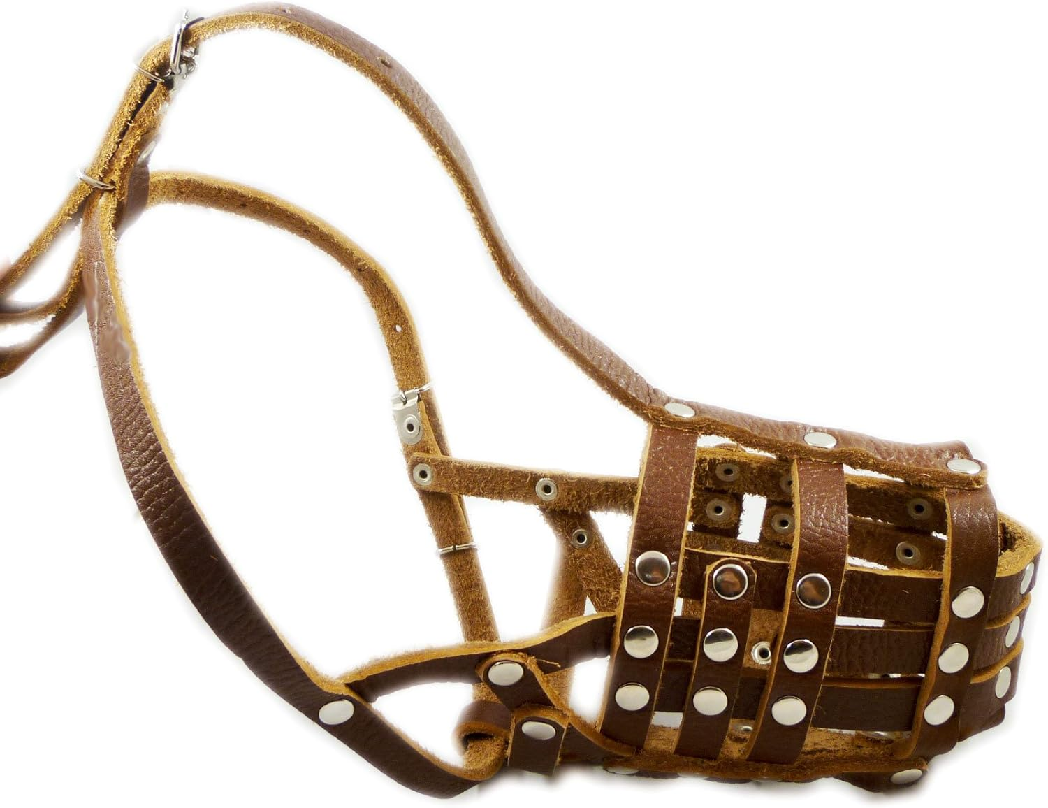 Secure Leather Mesh Basket Dog Muzzle #12 Brown - Doberman, Collie (Circumference 11.5", Snout Length 5") image number 2