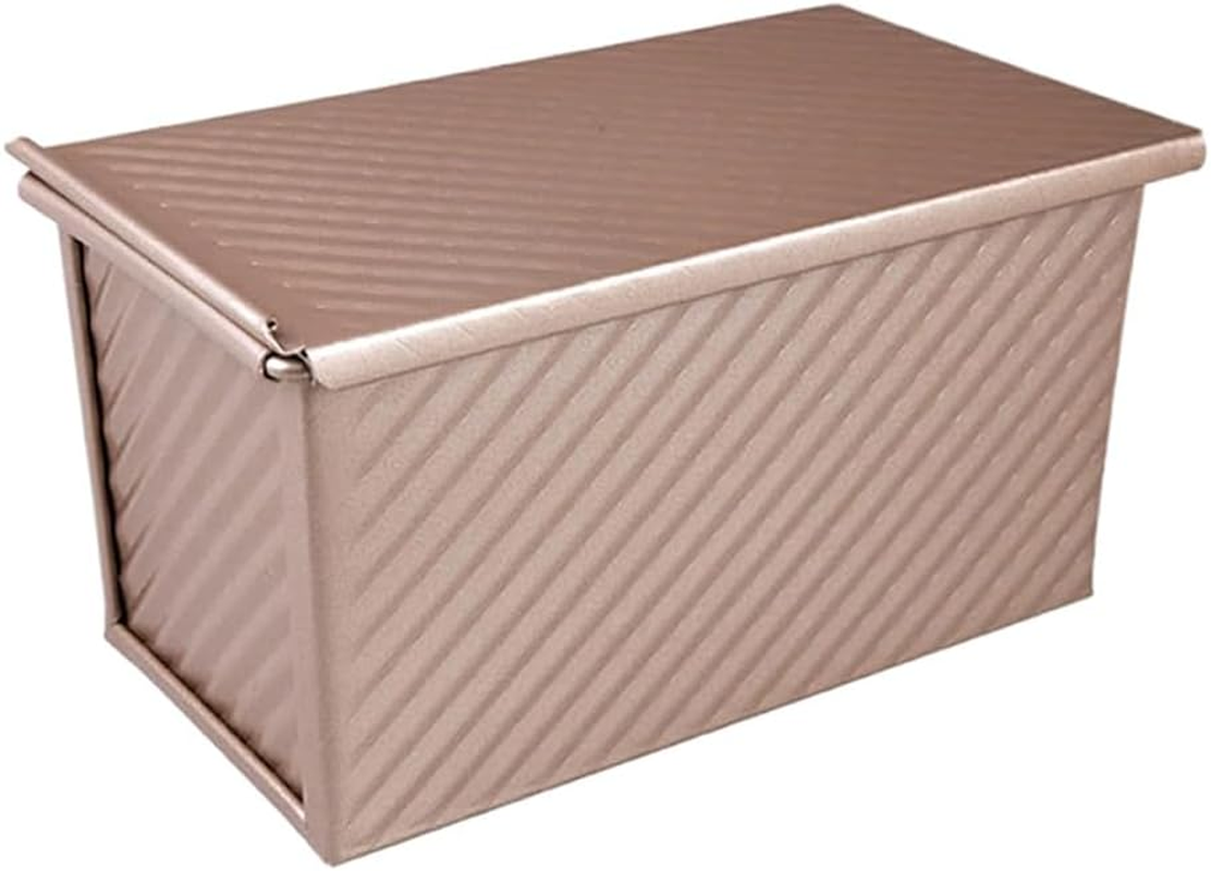 TOMVAES Bread Baking Moulds with Lid, Golden Loaf Tin with Non-Stick Coating, Steel Toast Bread Baking Mould for Bread, Pastry, Cake 450G image number 1