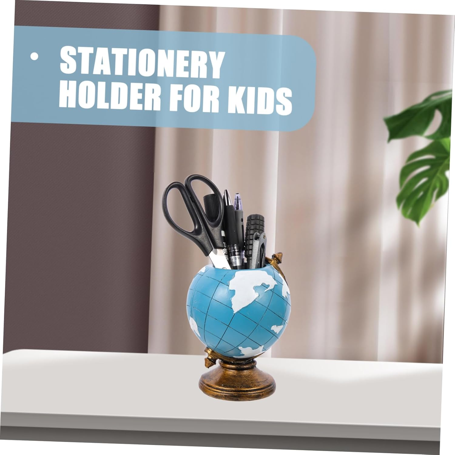 SHOWERORO Globe Ornaments Pen Holder Desk Decor Resin Ornament Boys and Girls Stationery Holder Office Accessory image number 4