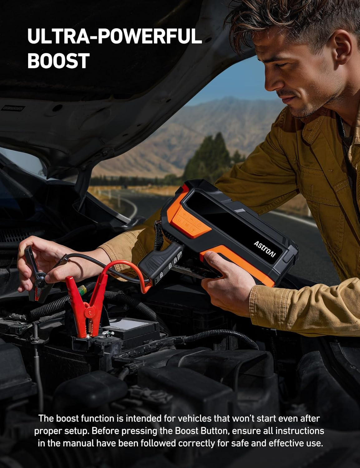 Astroai 6000A and 150PSI Car Battery Booster Jump Starter Tyre Inflator, Jump Starter Power Pack with Air Compressor, for 12V Vehicles (10L Petrol/8L Diesel), Intuitive LED Screen, Full Accessory Kit image number 3