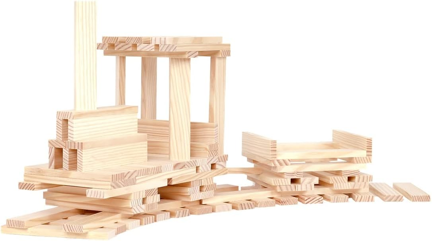 KAPLA 100 Blocks Natural Unfinished Wood Pine Planks with Storage Bin and Guide Book image number 5