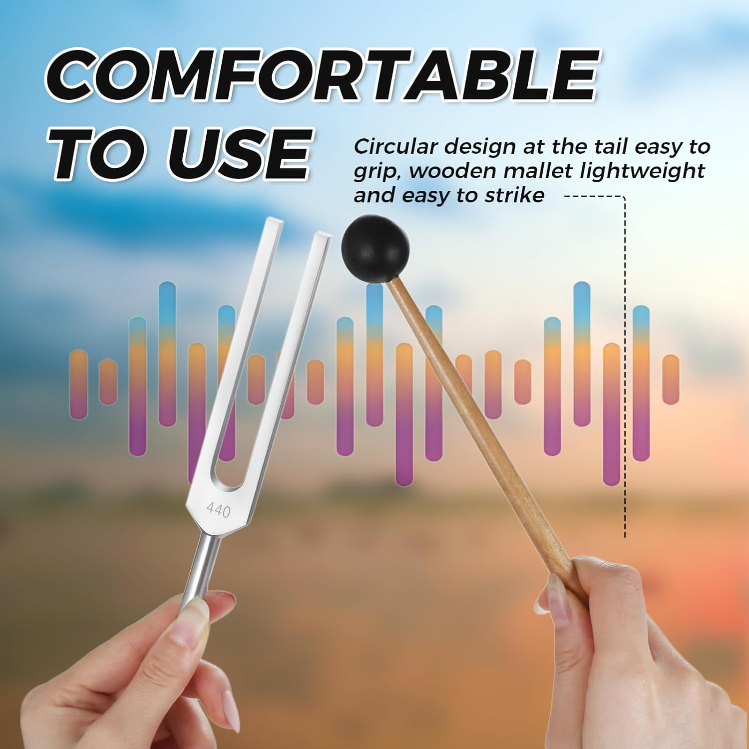 DRELD 440 Hz Tuning Fork, A440Hz Tuning Fork with Silicone Hammer Bag for Violin Guitar Tuner Instrument, DNA Repair Healing, Sound Therapy, Perfect Healing, Balancing, Healers, Vibration image number 6